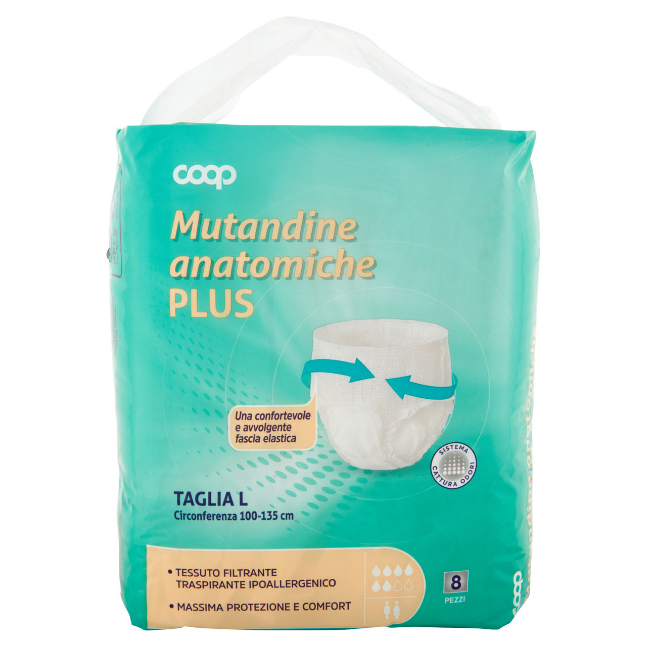 Assorbenti per incontinenza mutandina anatomica plus coop grande busta pz 8 - Immagine 01