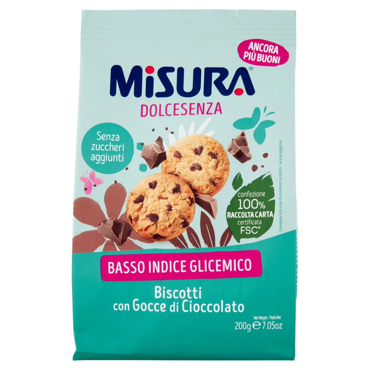 Biscotti con gocce di cioccolato basso indice glicemico 200 gr