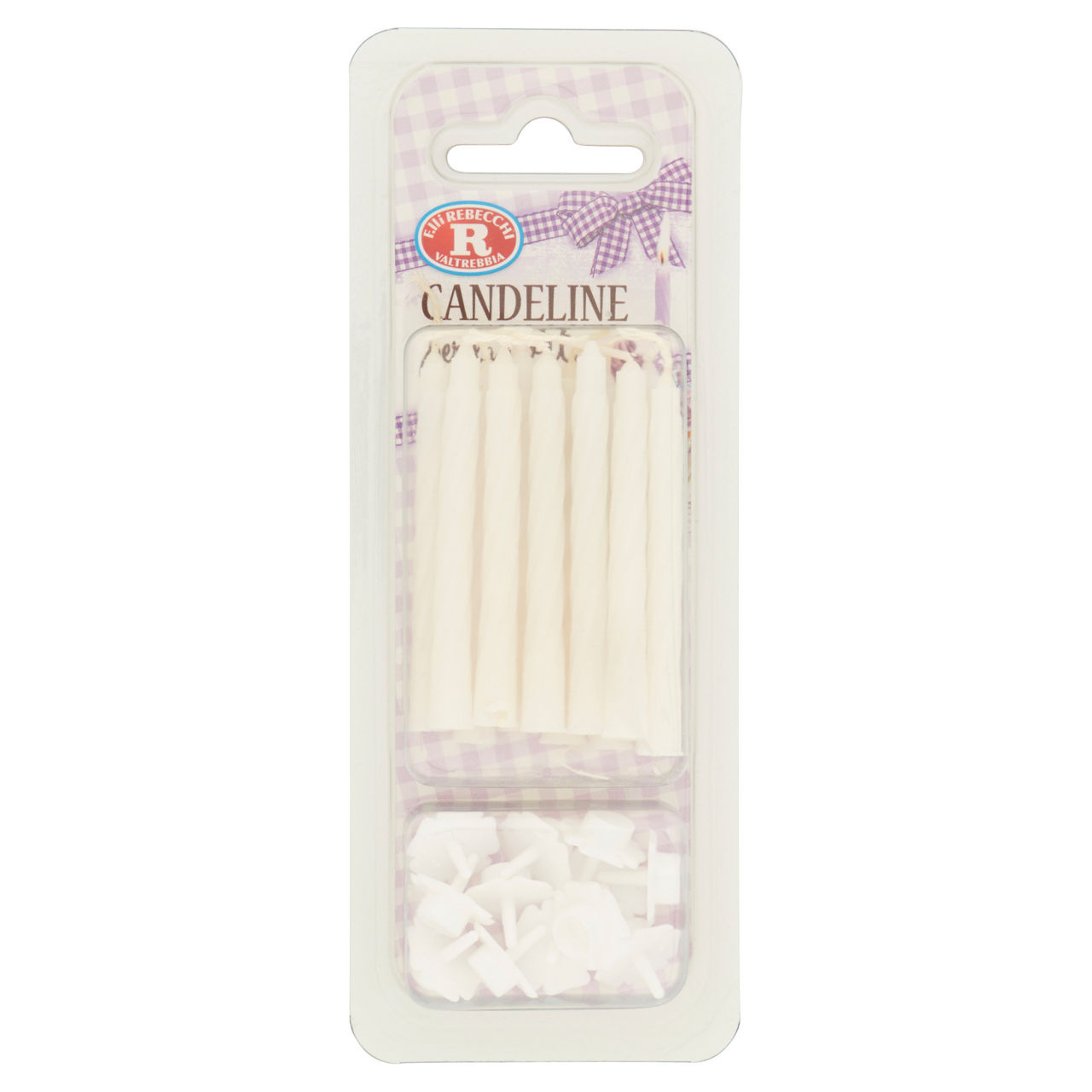 Candeline bianche con supporto per torta 12 pz - Immagine 01