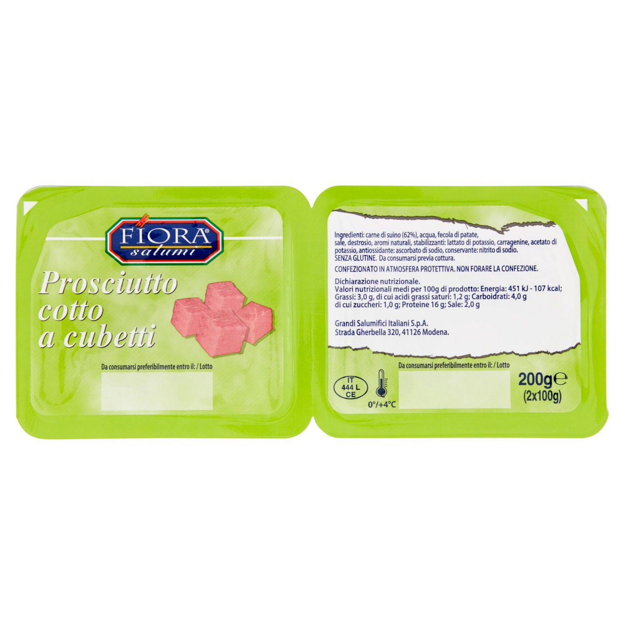 Prosciutto cotto a cubetti 2 pz 200 gr