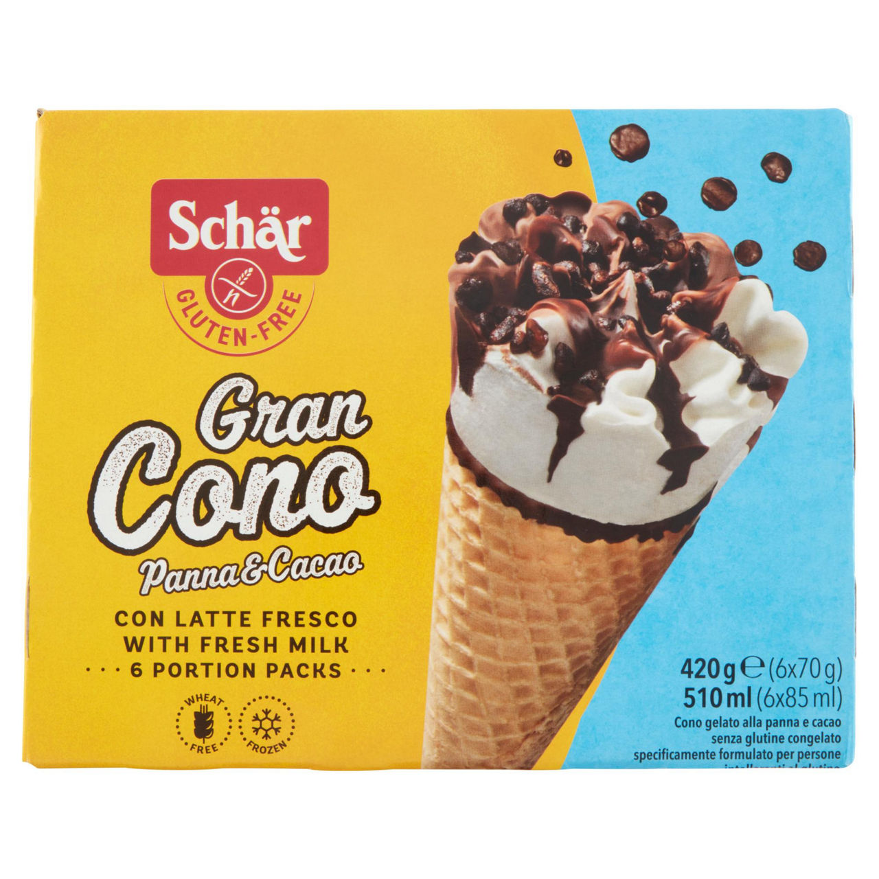 Cono gelato panna e cacao senza glutine 6 pz 420 gr
