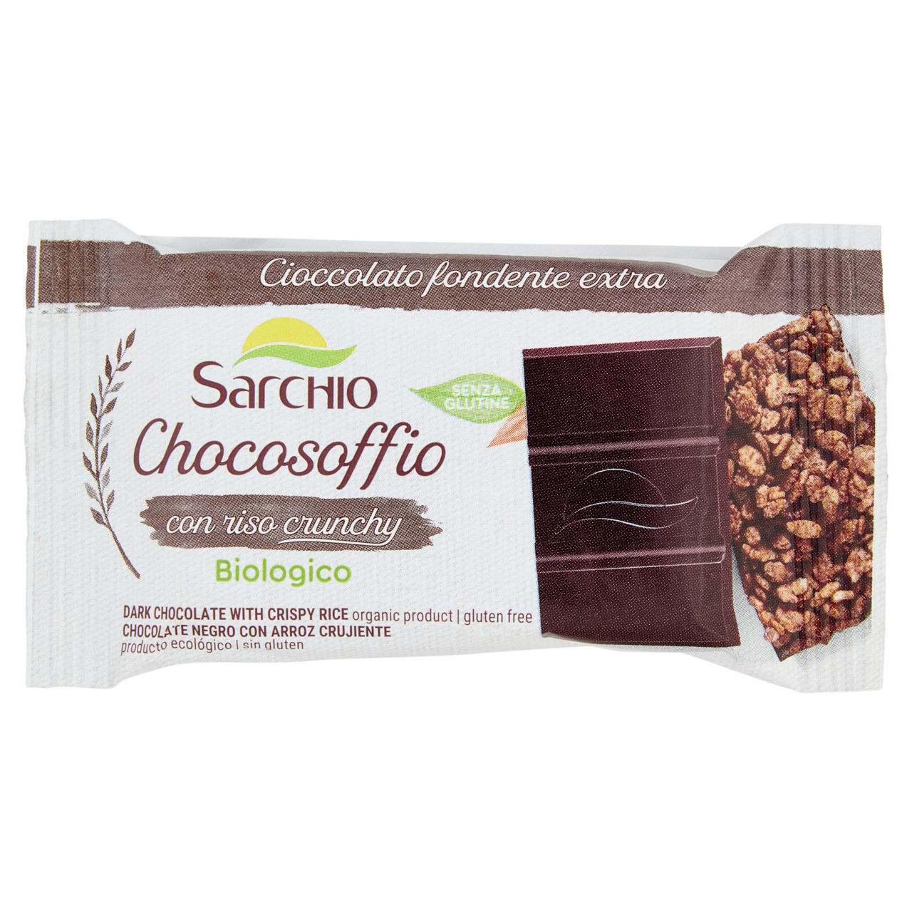 Cioccolato fondente extra con riso integrale monoporzione senza glutine bio 25 gr - Immagine 01