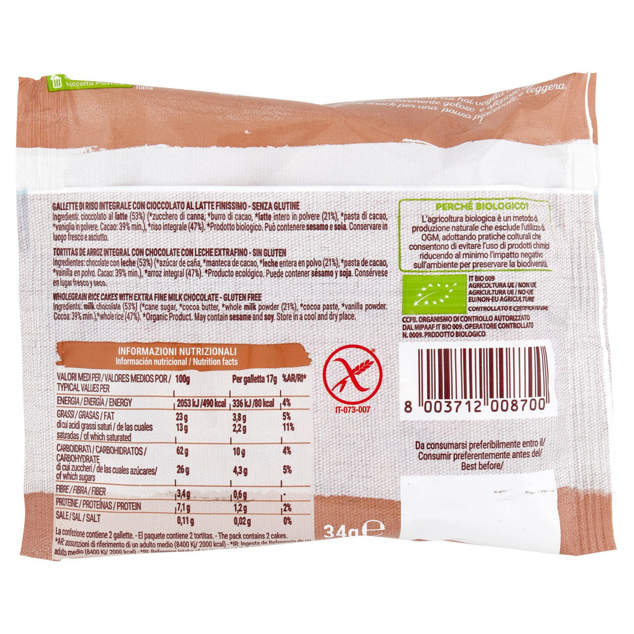 Gallette di riso integrale con cioccolato al latte finissimo bio 34 gr - Immagine 21