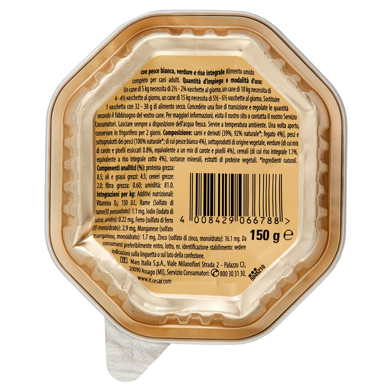 Umido per cani con pesce bianco verdure e riso integrale 150 gr - Immagine 21