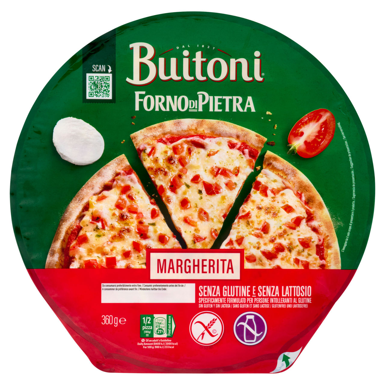 Pizza Margherita senza glutine e senza lattosio 360 gr