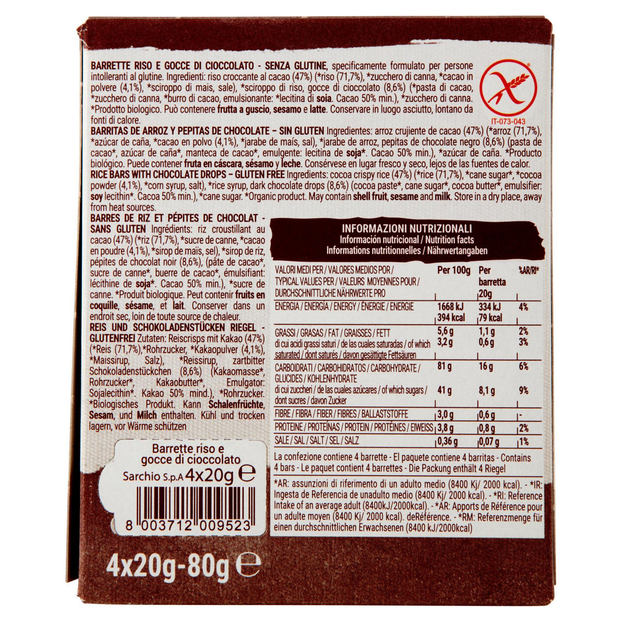 Barrette riso e gocce di cioccolato senza glutine bio 80 gr - Immagine 31