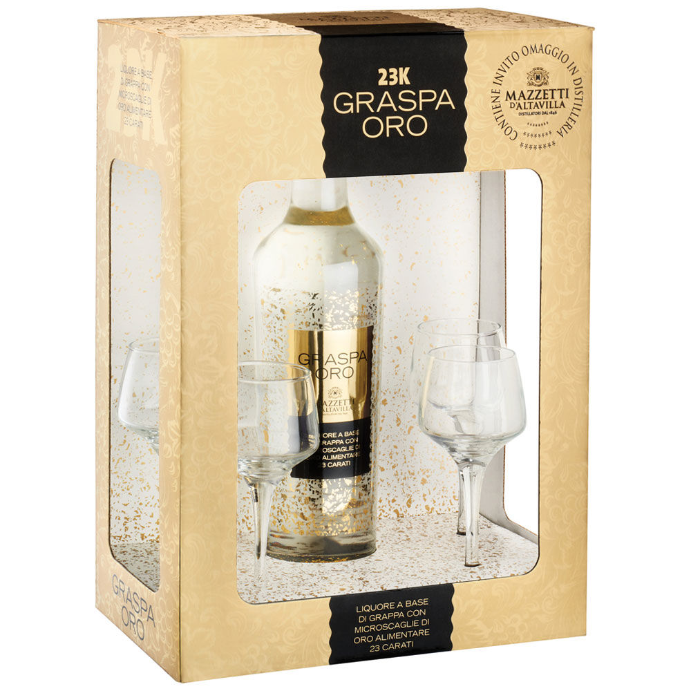 Confezione degustazione graspa oro con bicchiere 500 ml
