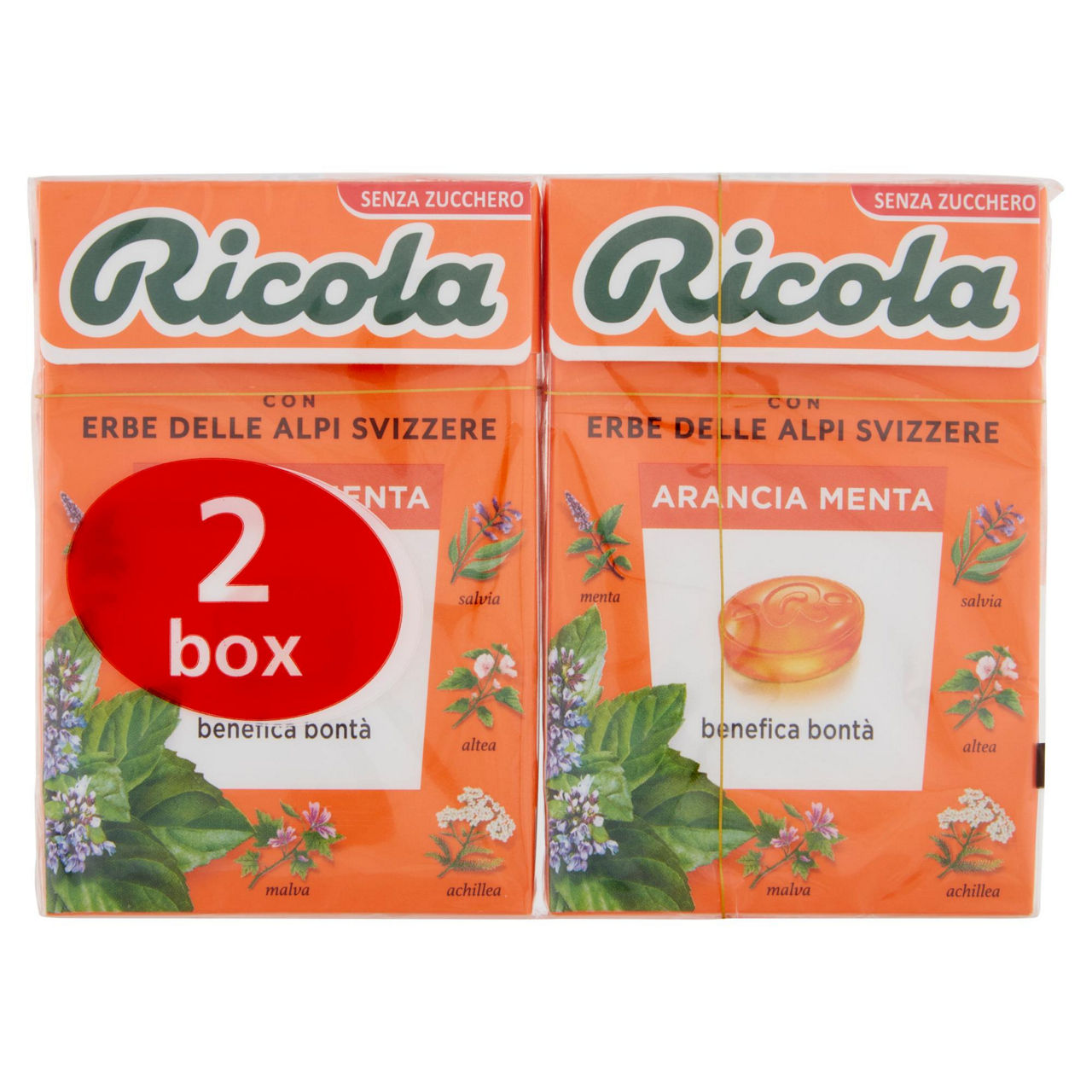 Caramelle dure all'arancia e menta senza zucchero 2 pz x 50 gr