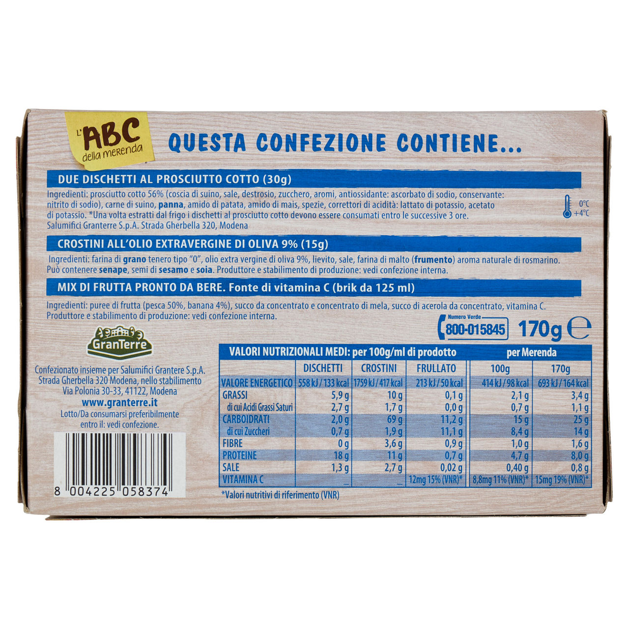 Merenda dischetti di prosciutto cotto crostini e frullato di frutta 170 gr - Immagine 91