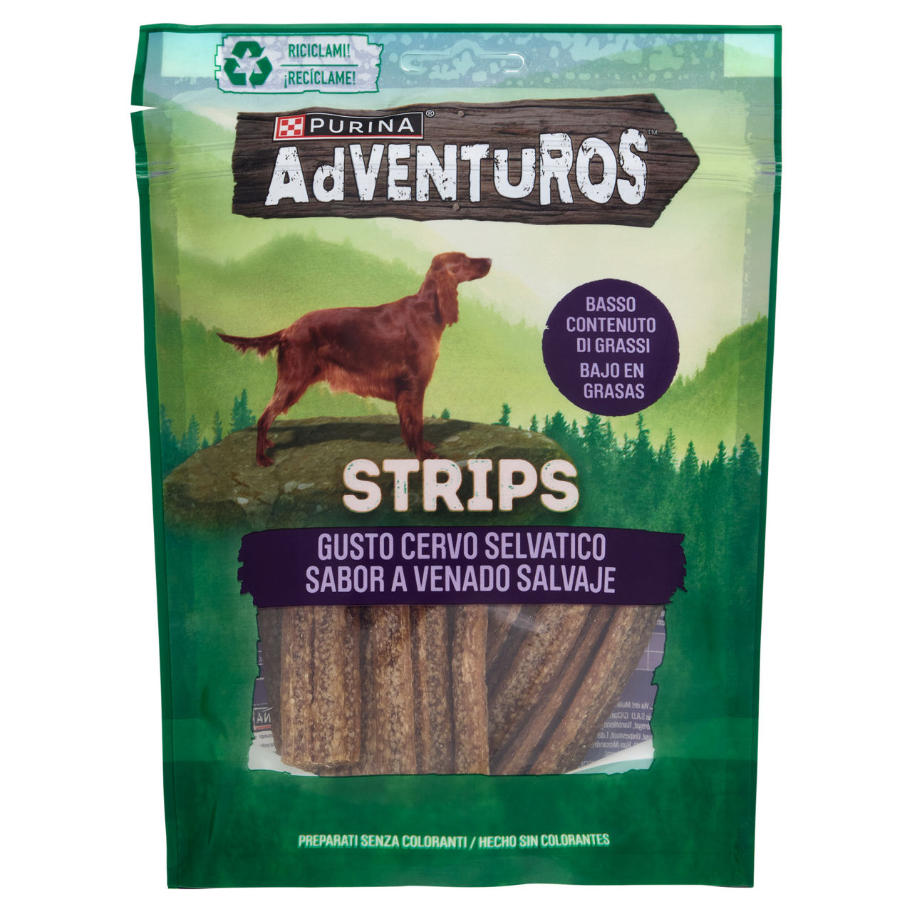 Snack per cani adventuros strips sacchetto g 90