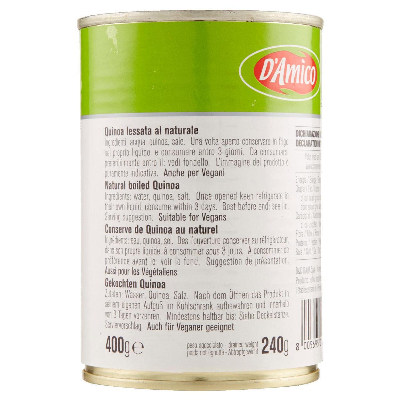 Quinoa lessata al naturale d'amico lattina g 240 - Immagine 41
