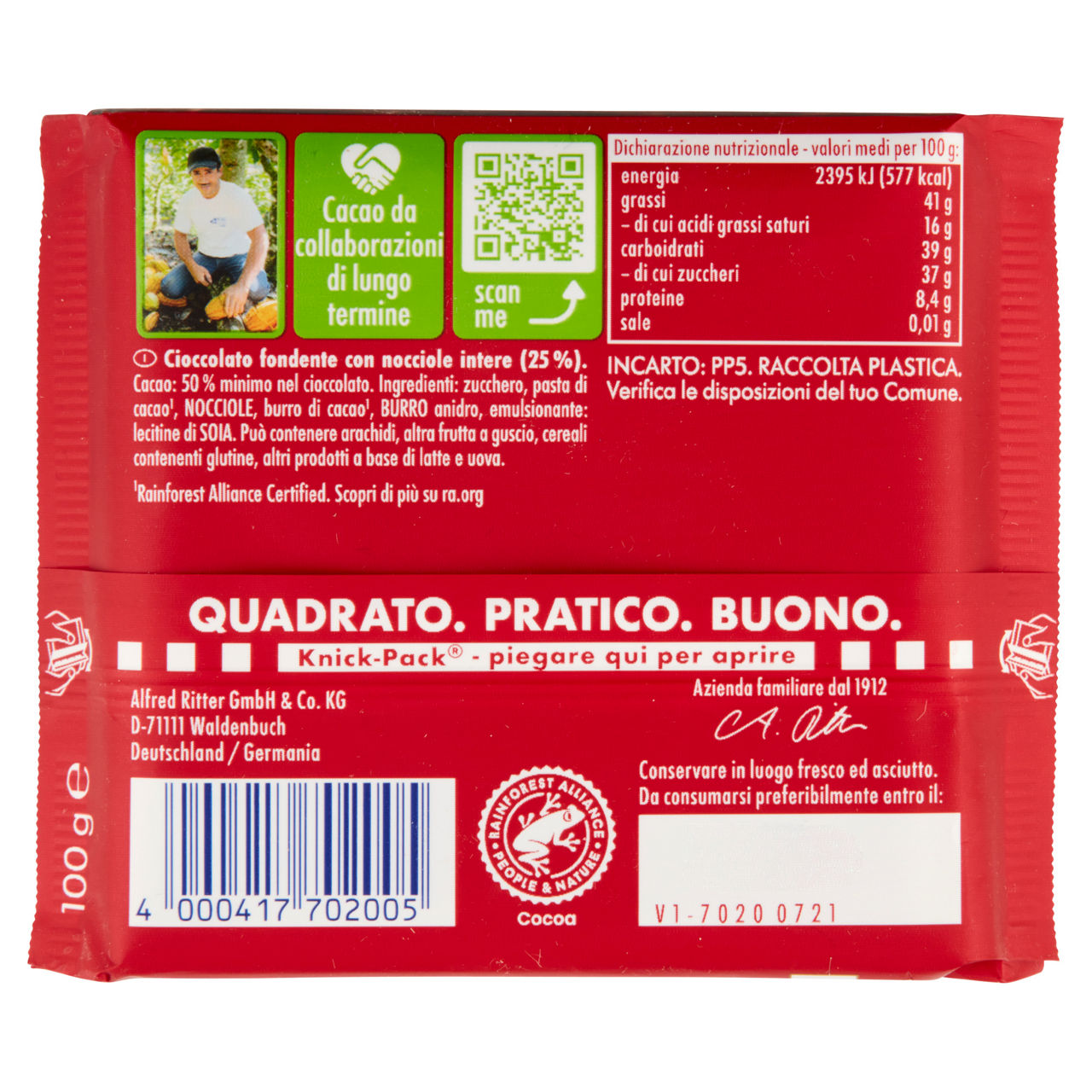Tavoletta di cioccolato fondente con nocciole intere 100 gr - Immagine 51