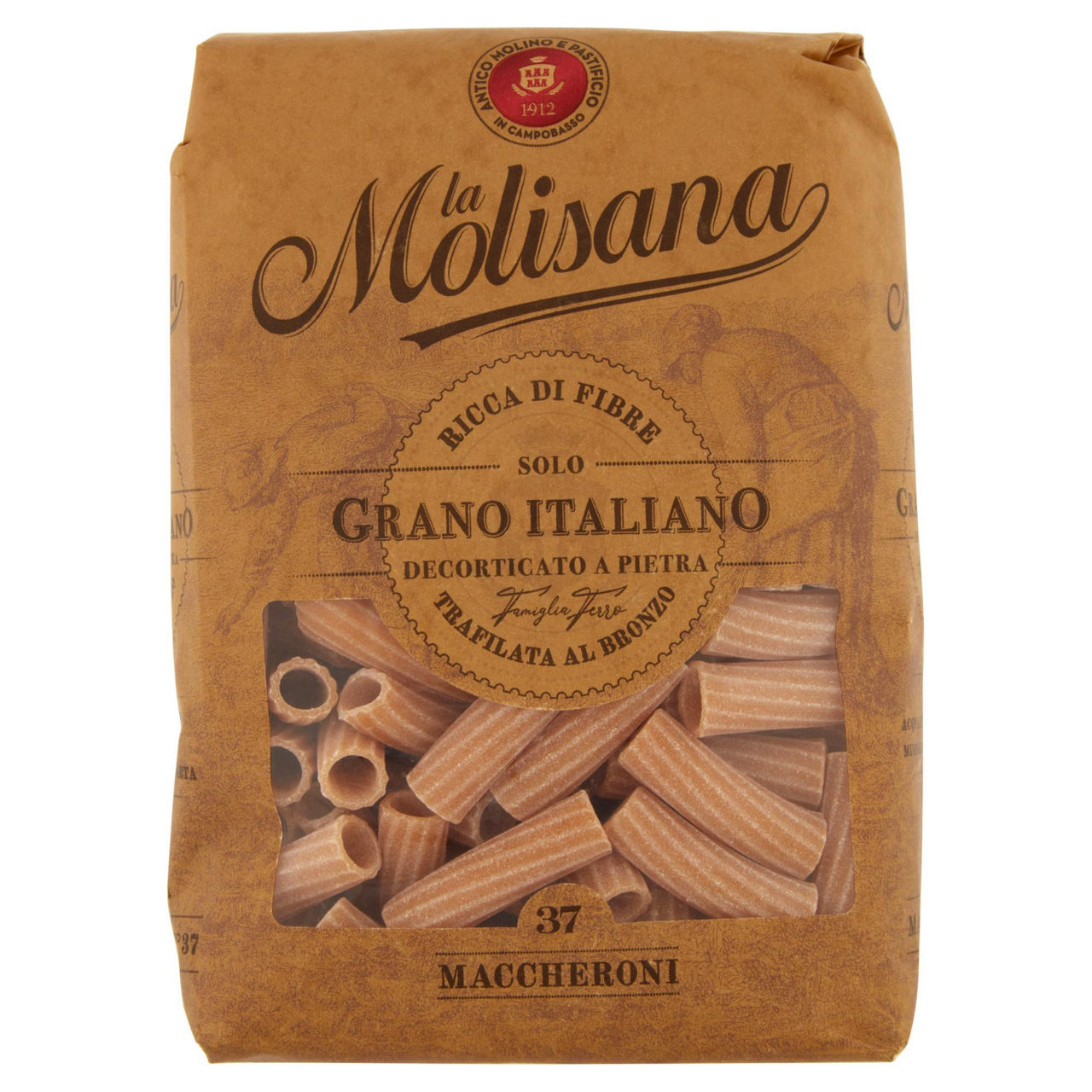Maccheroni n. 37 pasta di semola integrale di grano duro 500 gr - Immagine 01