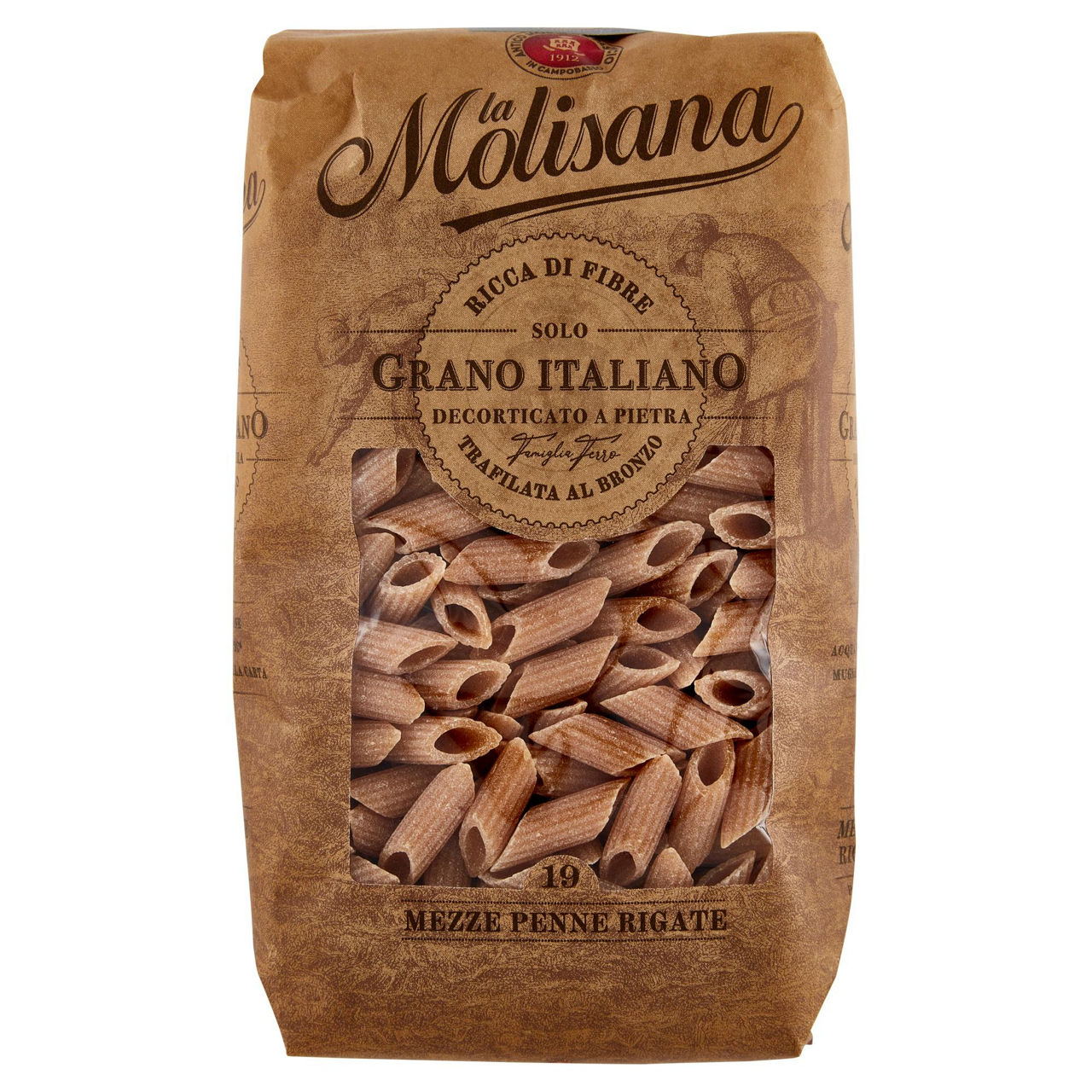 Mezze penne rigate n. 19 pasta di semola integrale di grano duro 500 gr - Immagine 01