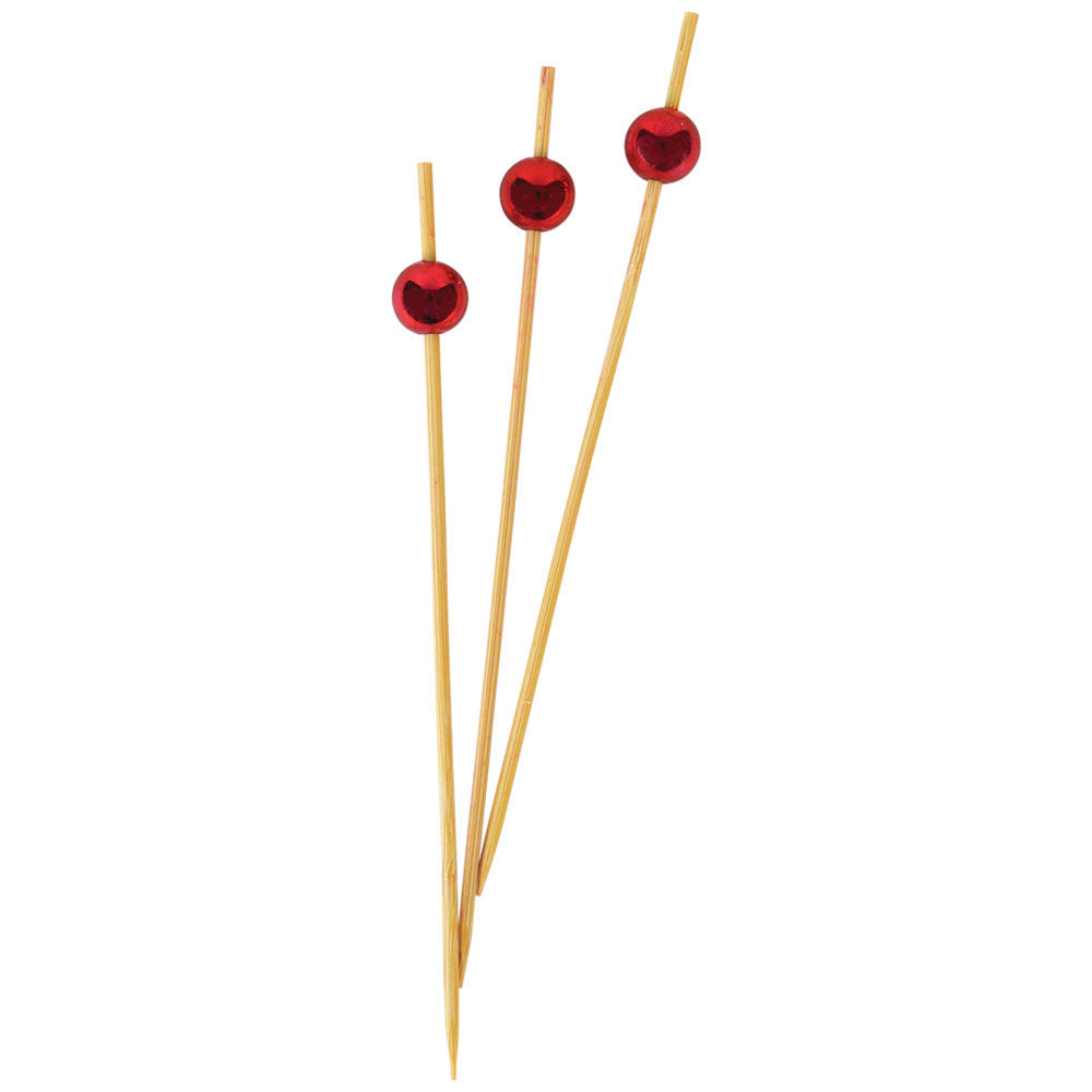 Bacchette stick di bamboo con perlina rossa 24 pz