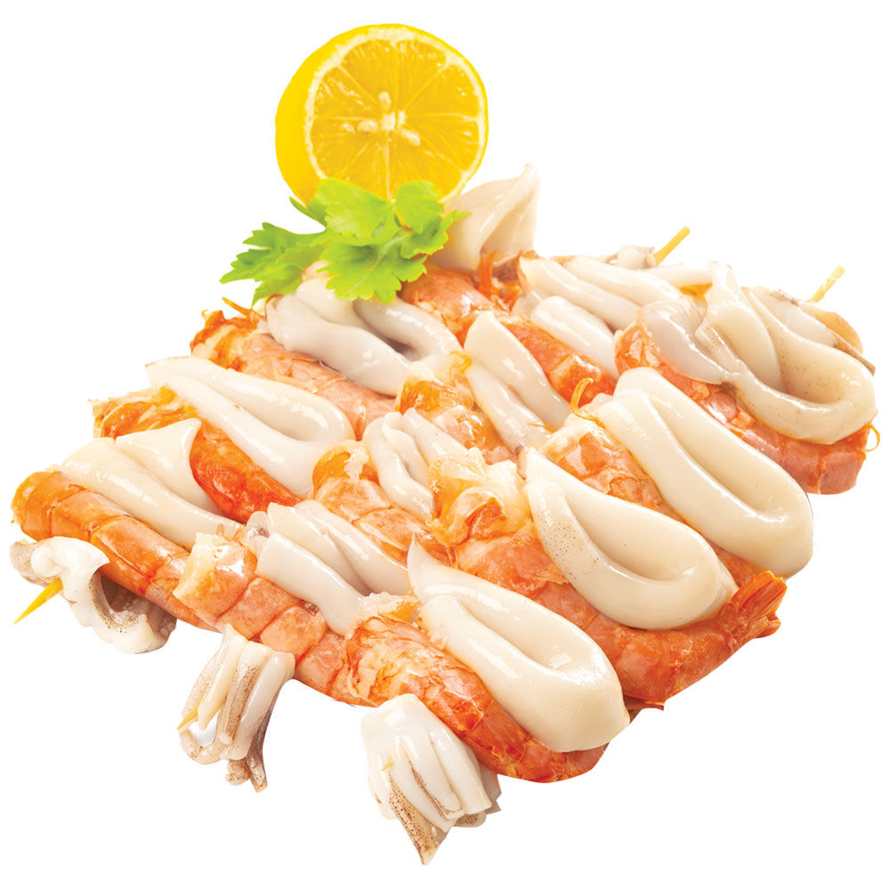 Spiedini di totani e gamberim decongelati