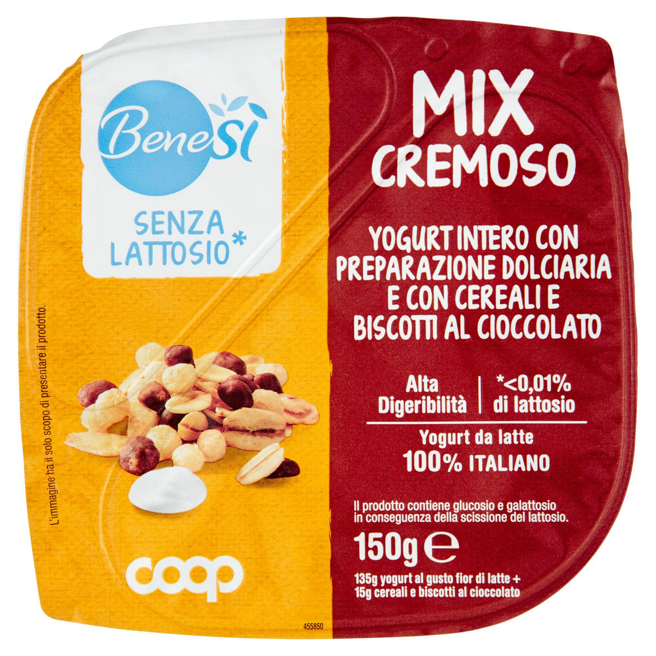 Yogurt intero con cereali e biscotti al cioccolato 150 gr