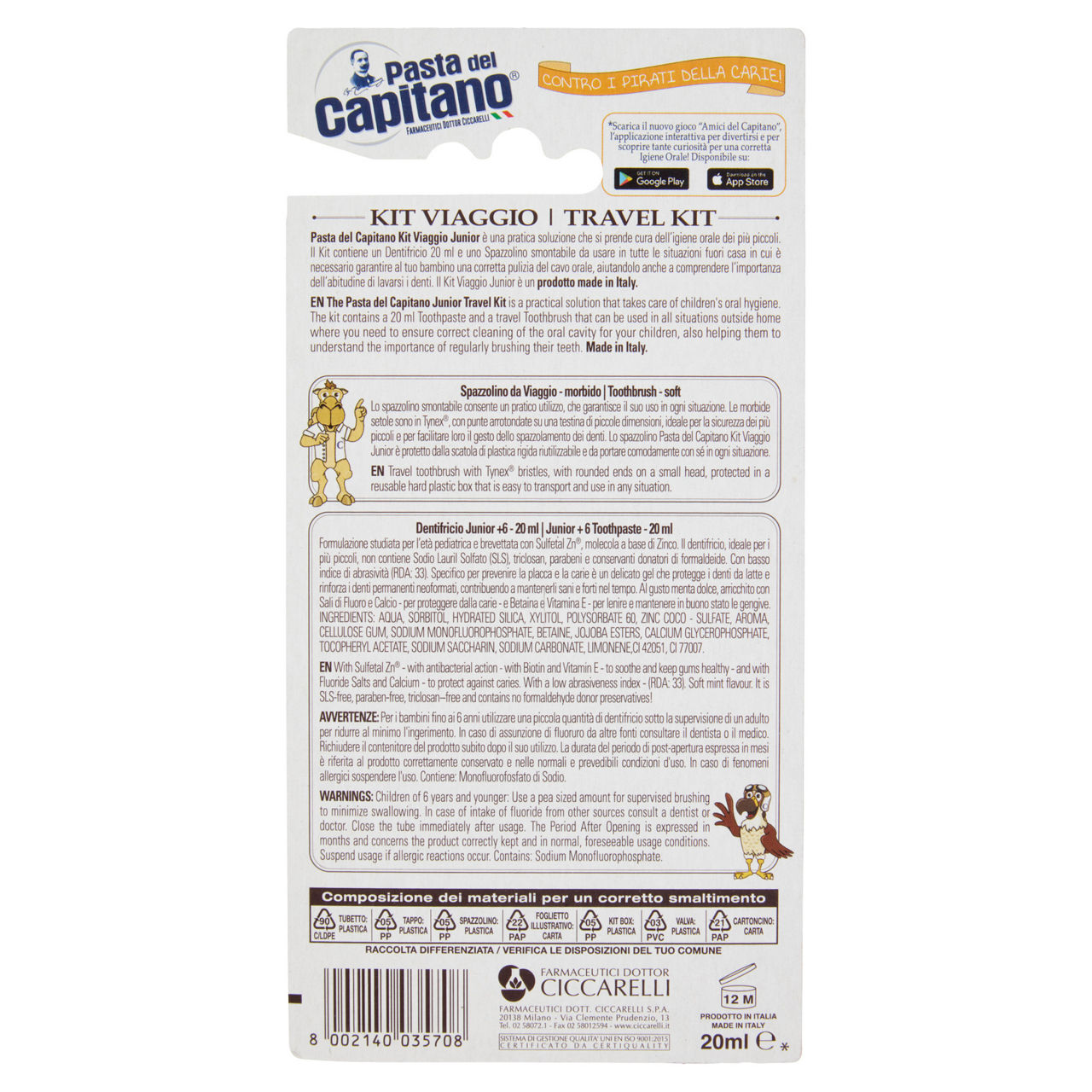 Kit viaggio pasta del capitano junior dentif.20ml-spazzolino morbido pz 1 - Immagine 51