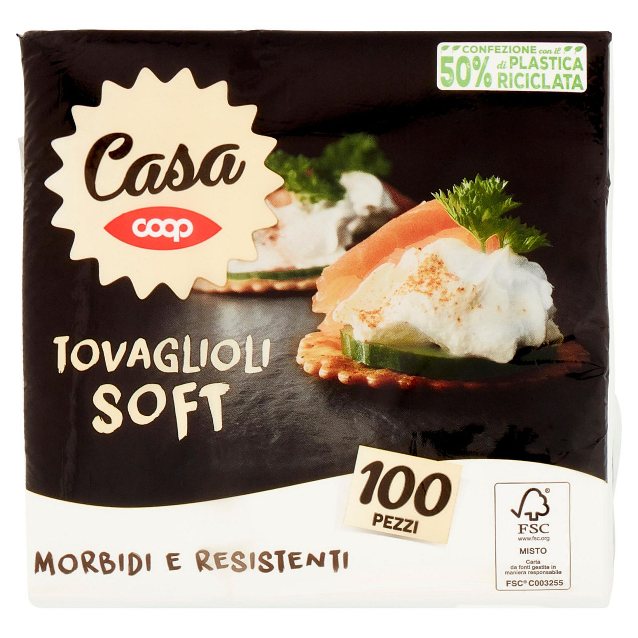 Tovaglioli  coop 3 veli bianco 40x40cm fsc pz 100 - Immagine 01