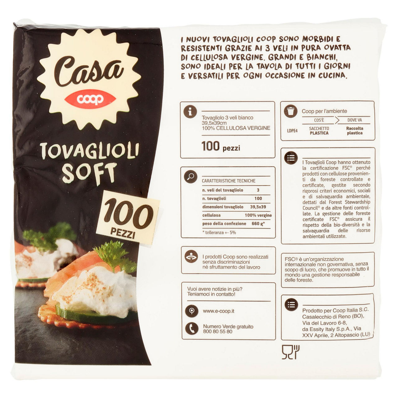 Tovaglioli  coop 3 veli bianco 40x40cm fsc pz 100 - Immagine 31