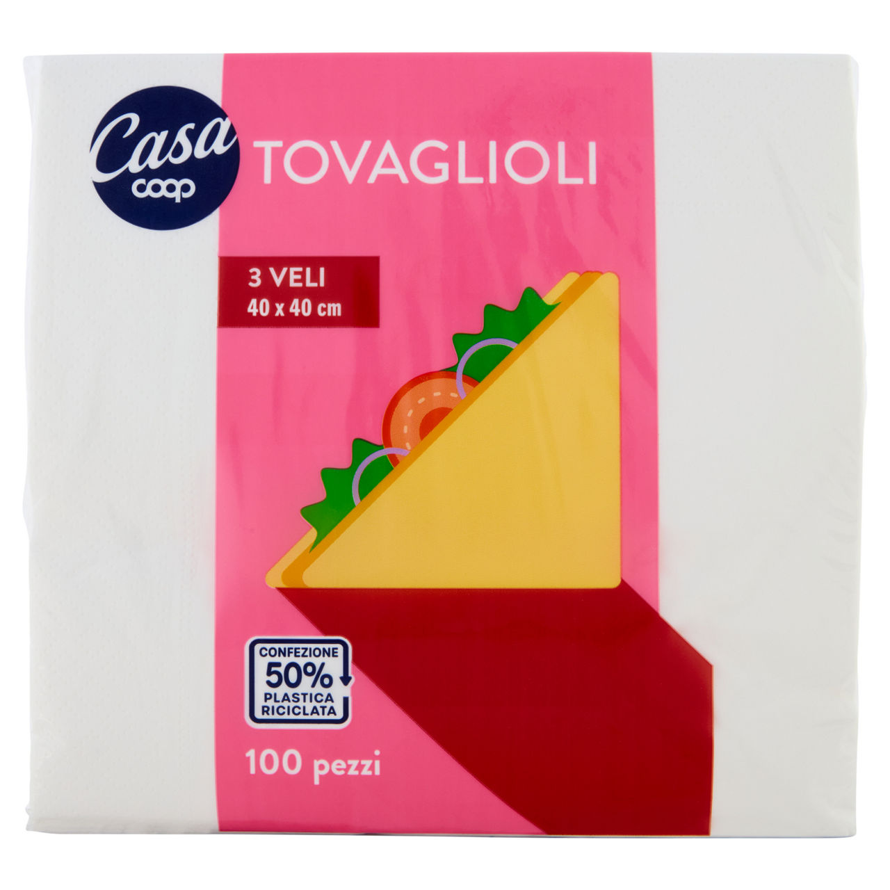 Tovaglioli  coop 3 veli bianco 40x40cm fsc pz 100 - Immagine 01