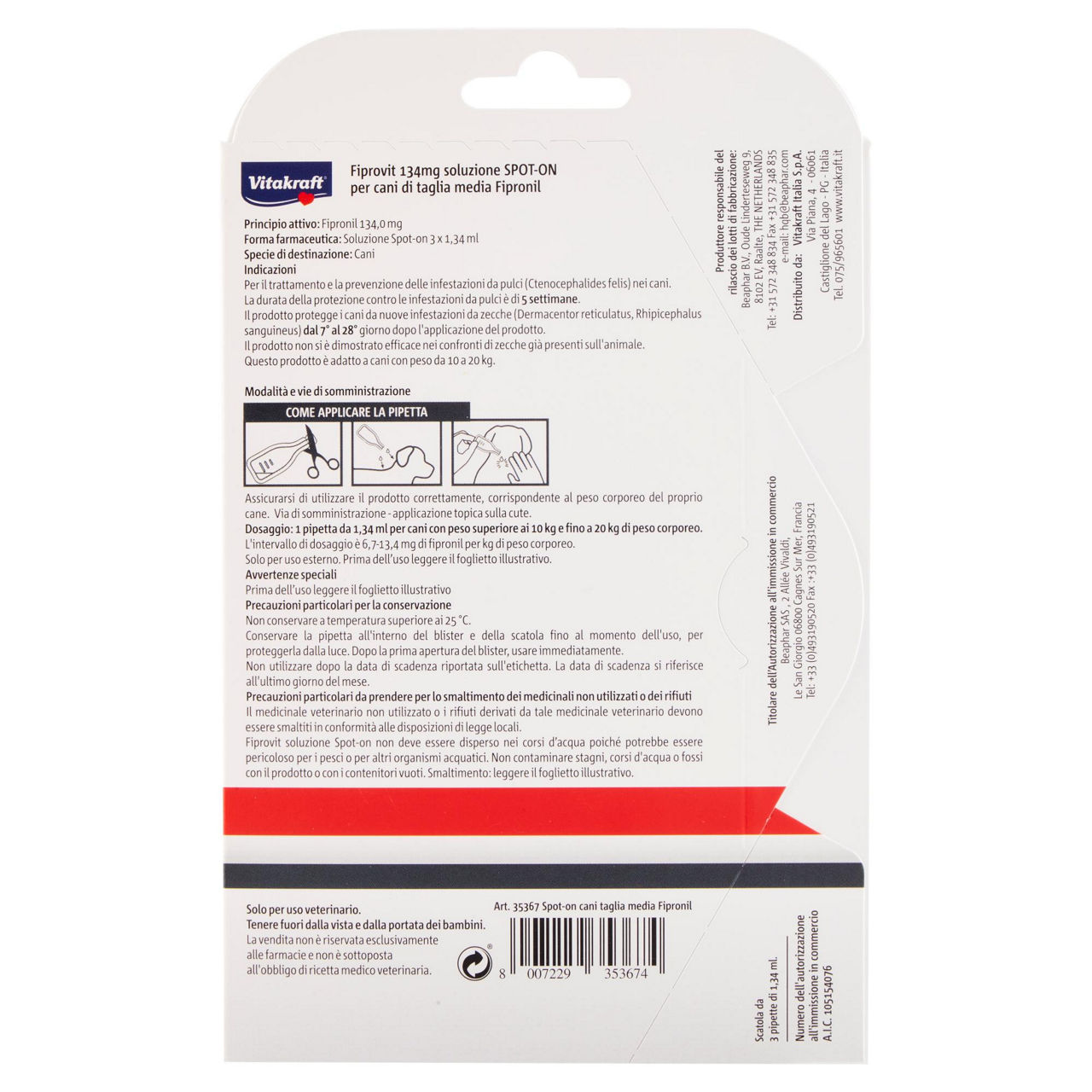 Repelt spot-on fipronil per cani di taglia media vitakraft scatola pz. 3 - Immagine 51