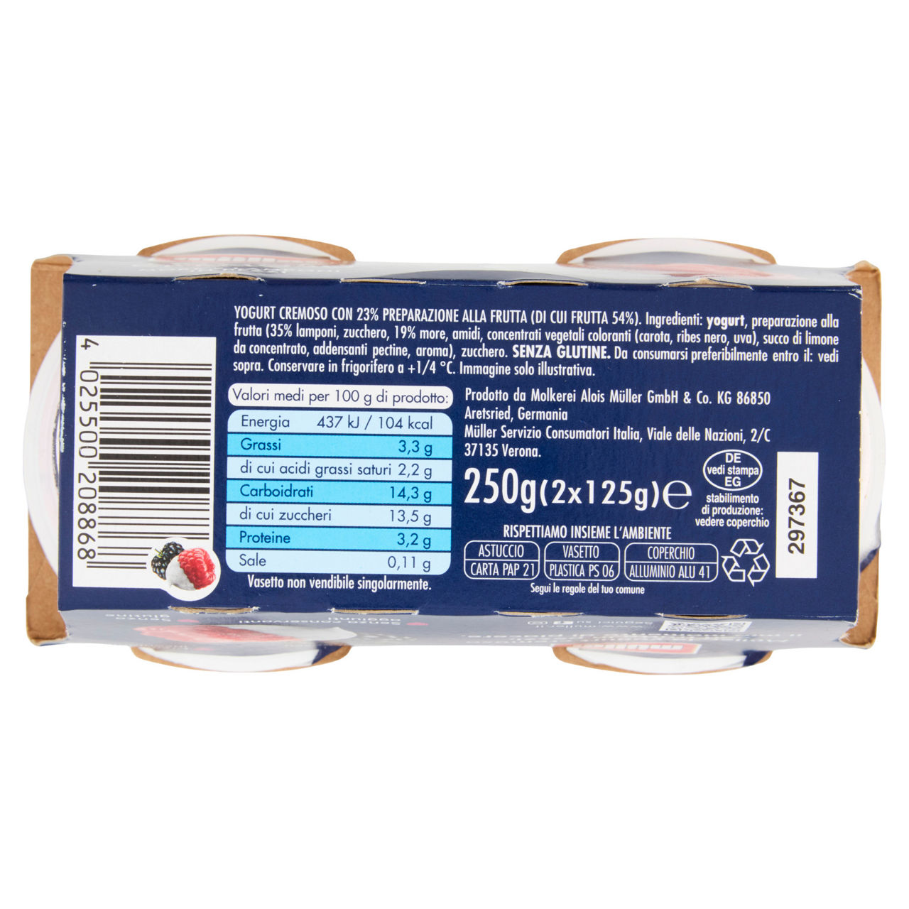 Yogurt cremoso more e lamponi in pezzi 2 pz da 125 gr - Immagine 41