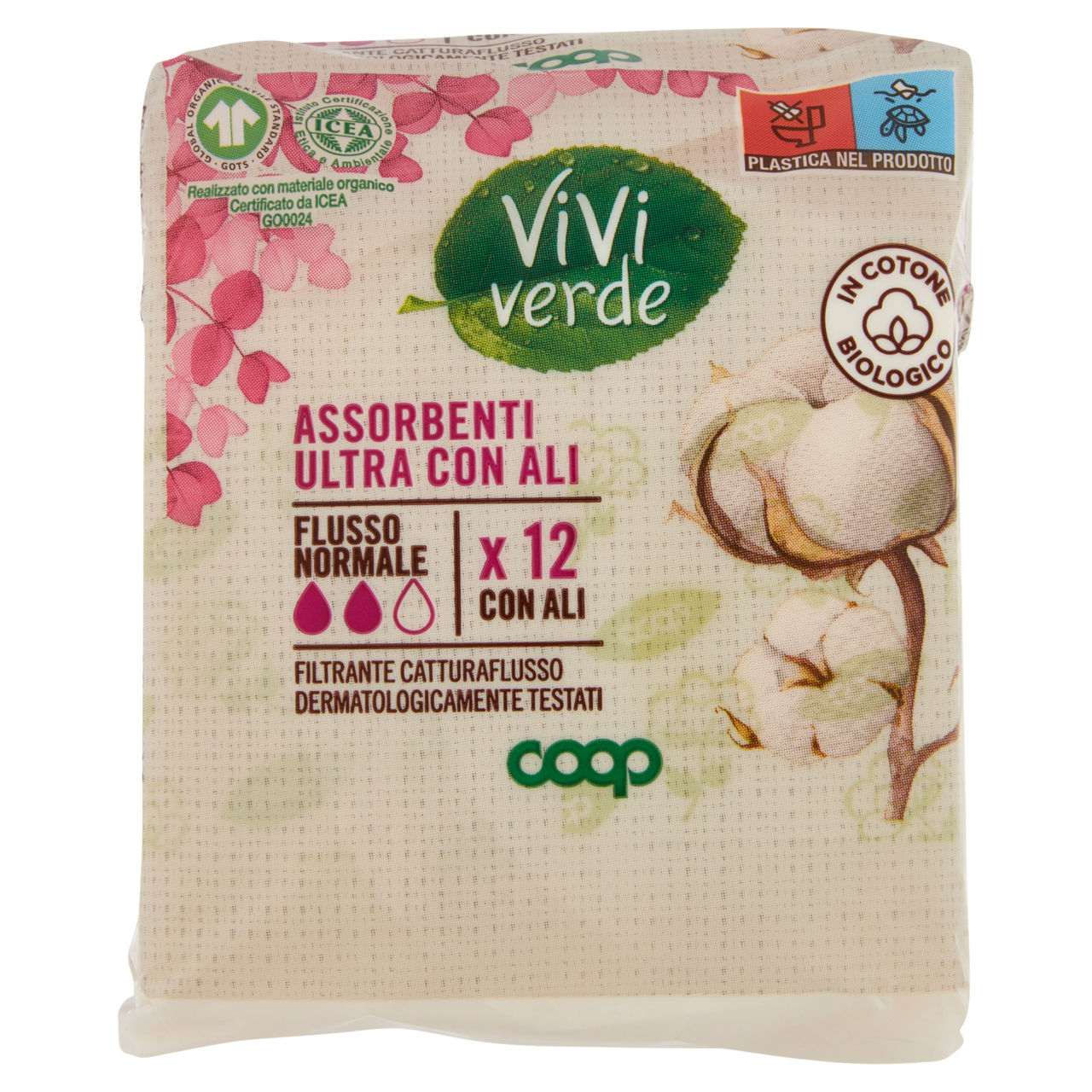 Assorbenti ultra con ali in cotone biologico flusso normale vivi verde 12 pz - Immagine 01