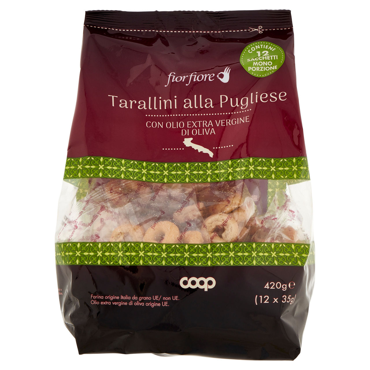 Taralli pugliesi con olio evo fior fiore coop sacchetto 12 monoporzioni gr.420 - Immagine 01