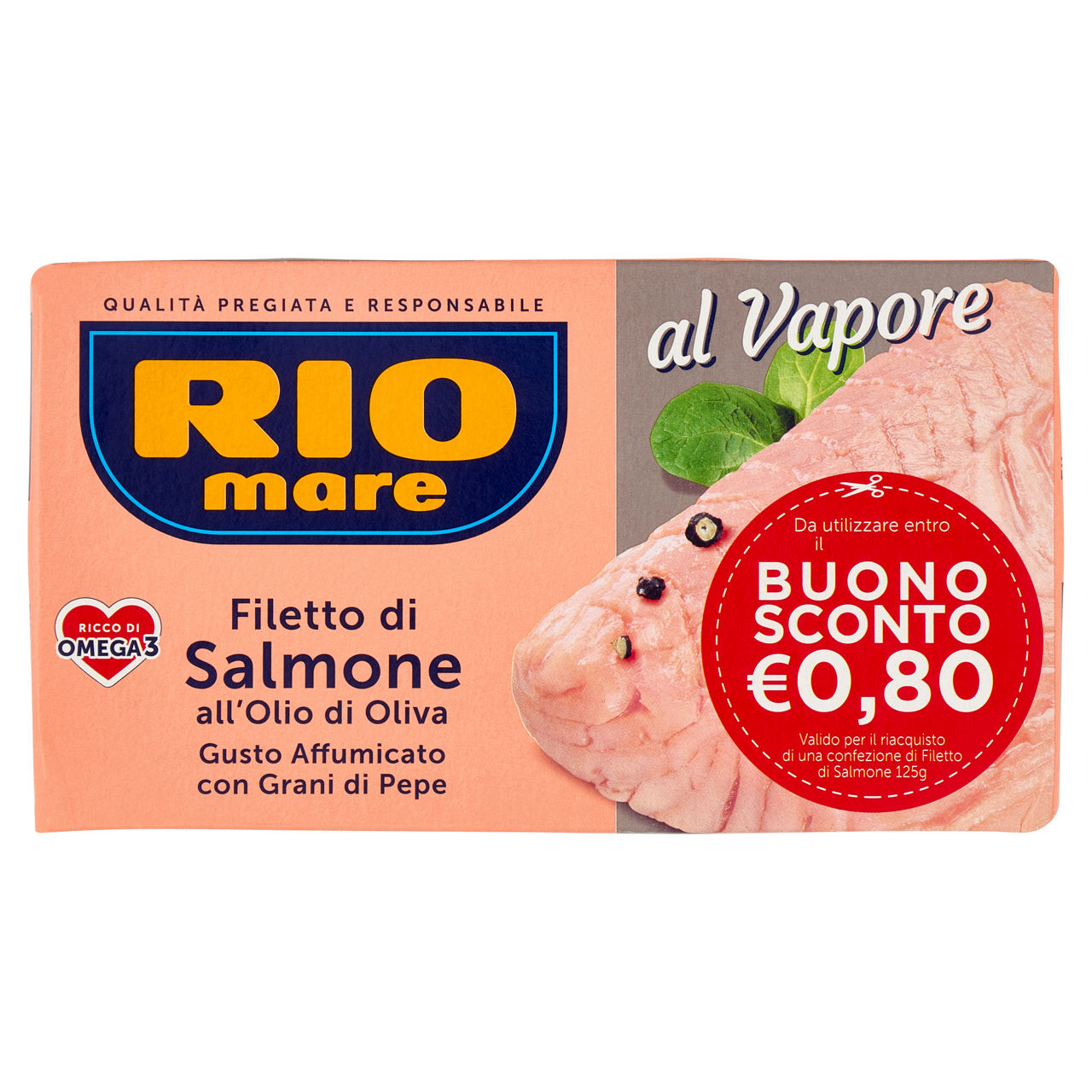 Filetti di salmone cotti al vapore affumicati rio mare scatola gr.125