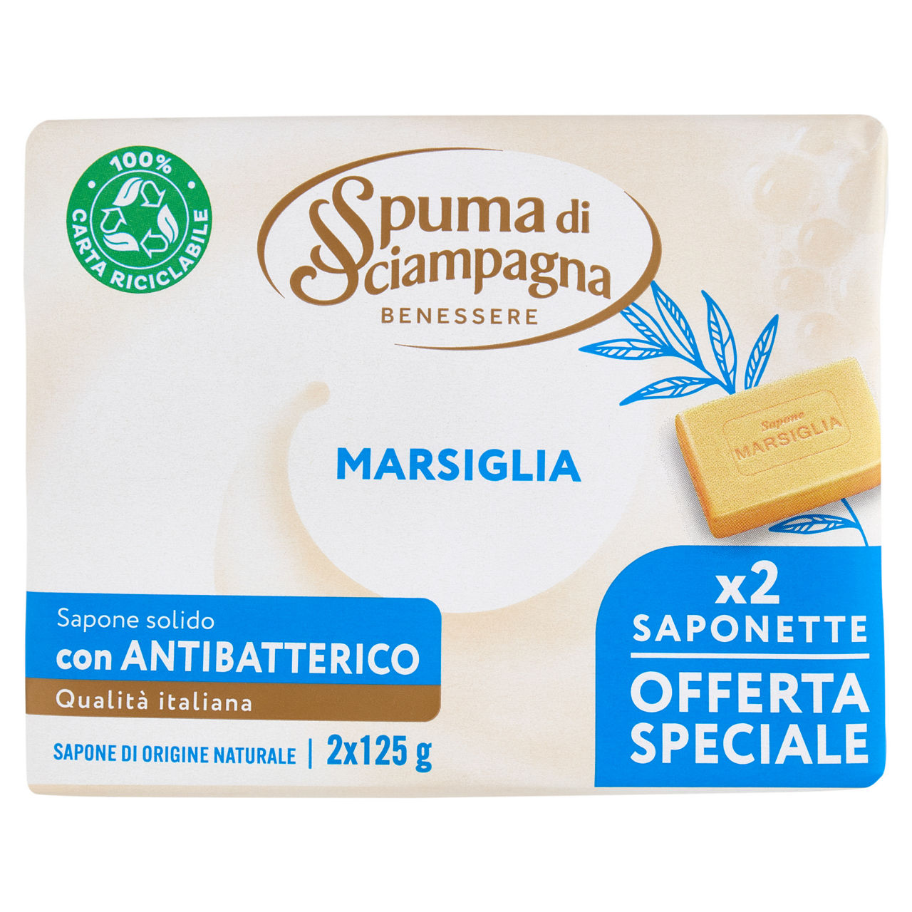 Sapone marsiglia 'spuma sciampagna' g 125x2