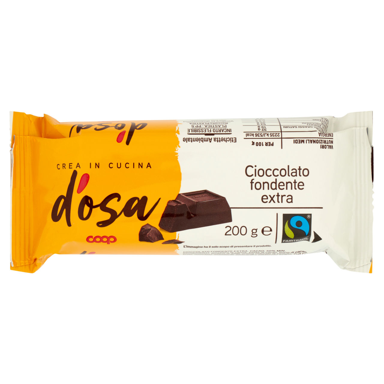 Tavoletta blocco di cioccolato fondente extra 200 gr