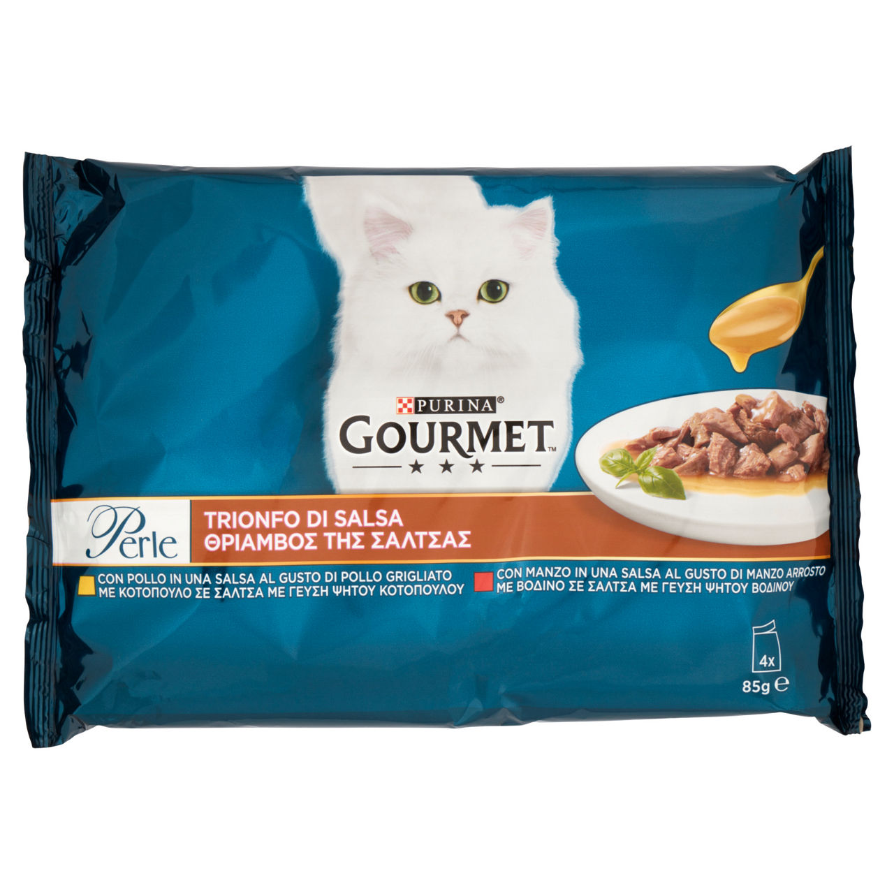Umido gatto gourmet perle trionfo di salsa manzo&pollo g85x4 - Immagine 01