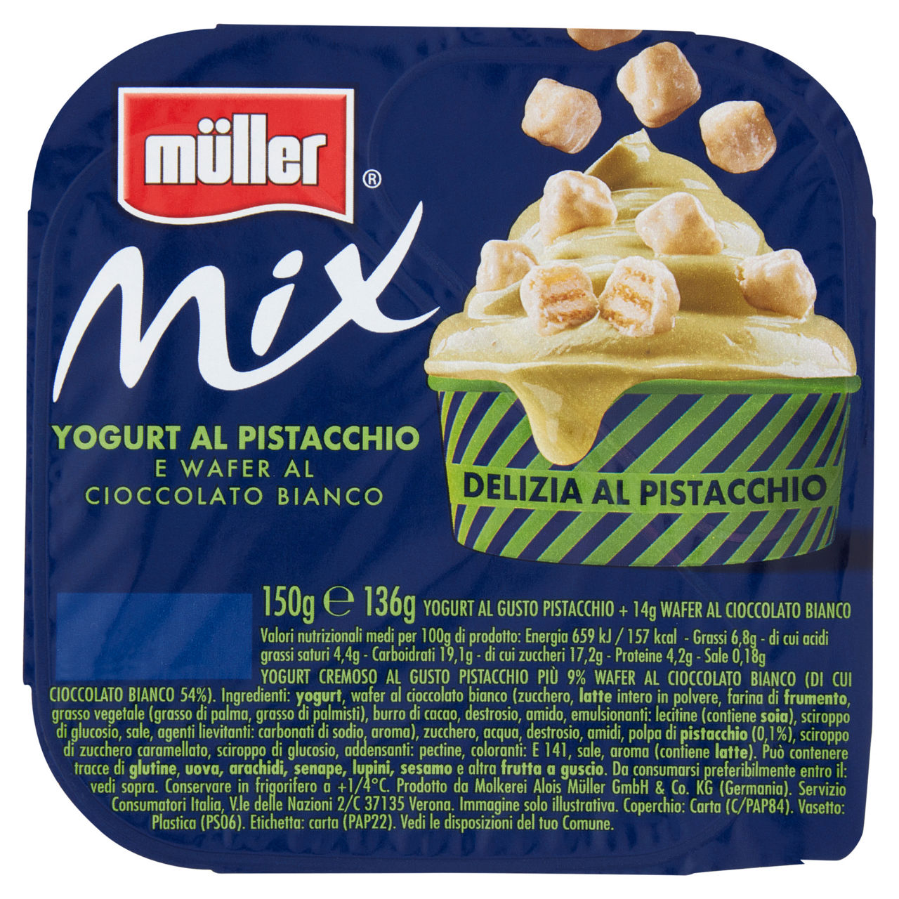 Yogurt al pistacchio con wafer ricoperti di cioccolato bianco 150 gr - Immagine 01