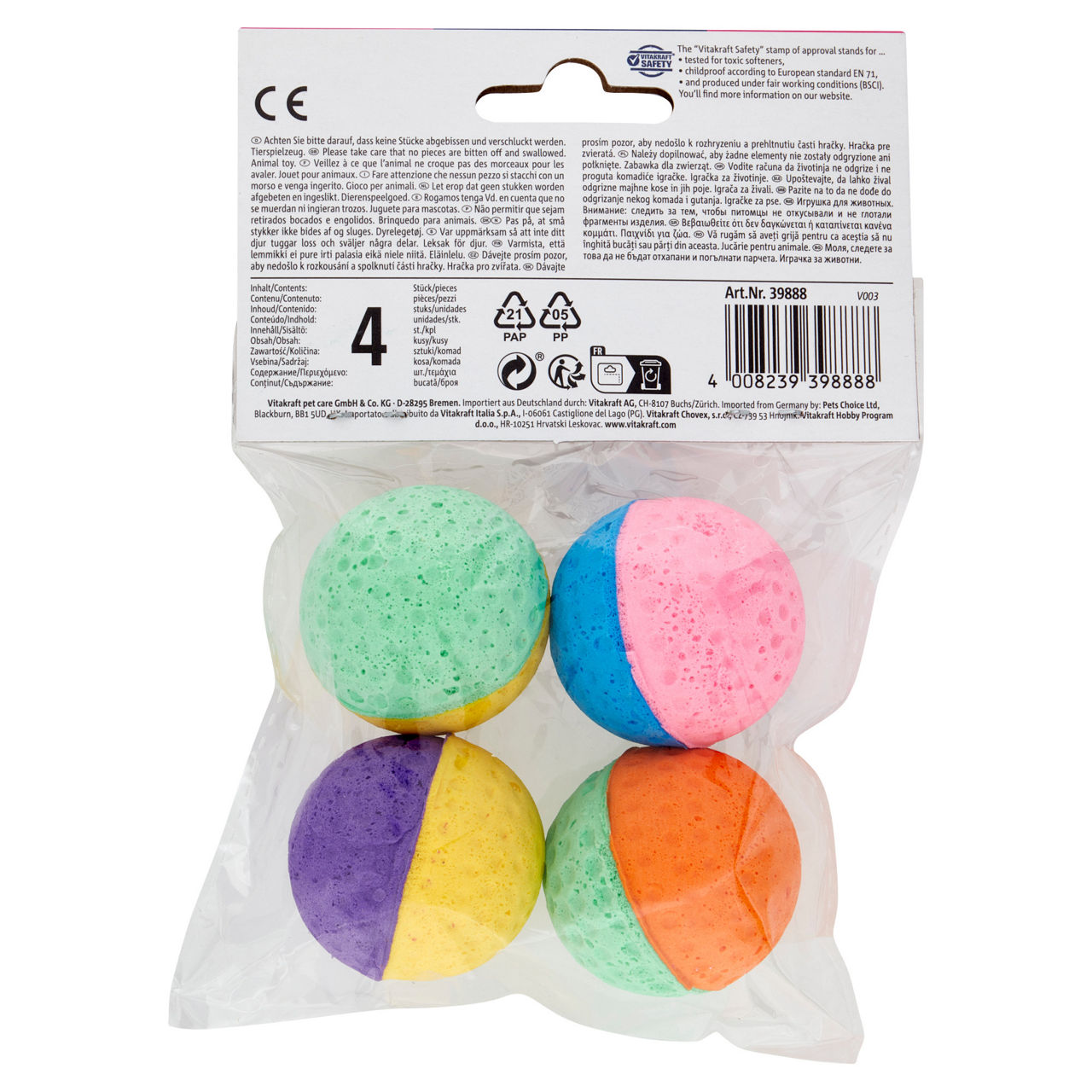 Accessori gatto palle in gomma naturale pz 4 vitakrakt - Immagine 31