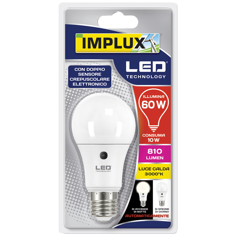 Led goccia e27 2700k lm 810 60w eq. sensore crepuscolare