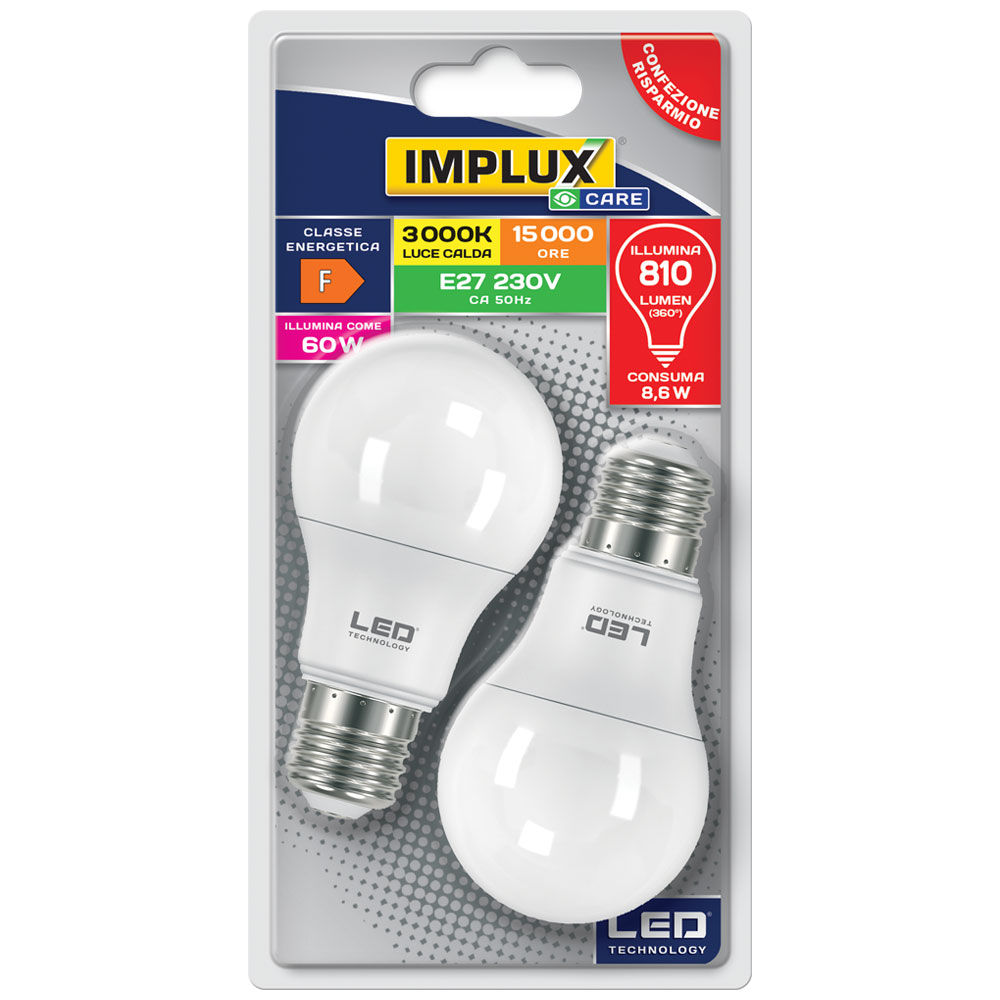 2 led goccia e27 3000k lm 810 60w eq.