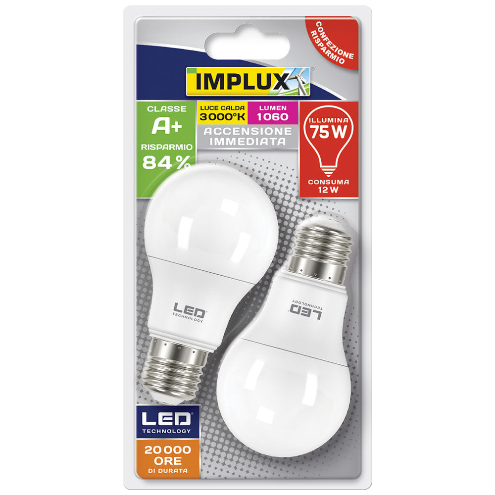 2 led goccia e27 3000k lm 1060 75w eq.