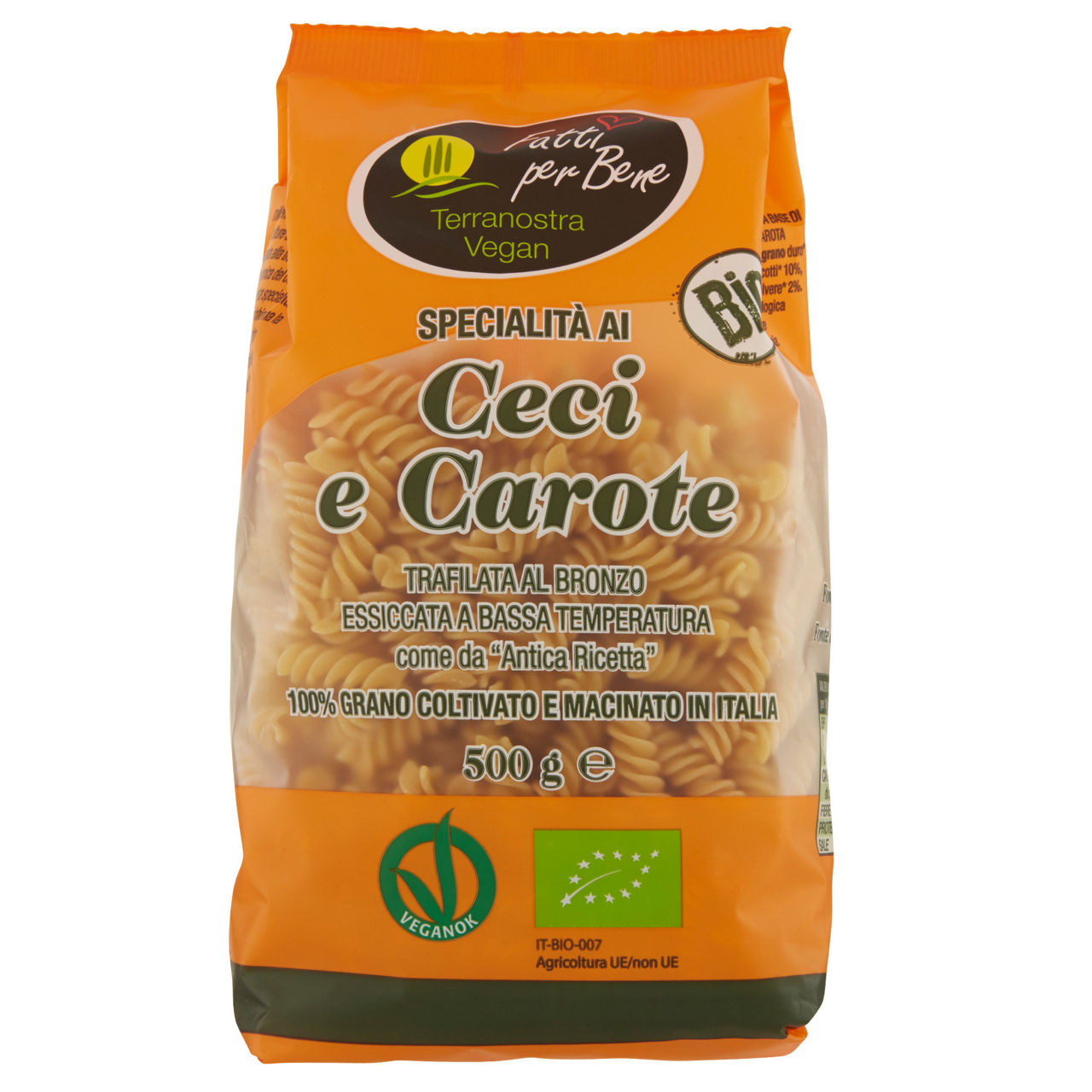 Fusilli pasta di semola ceci e carote bio 500 gr - Immagine 01