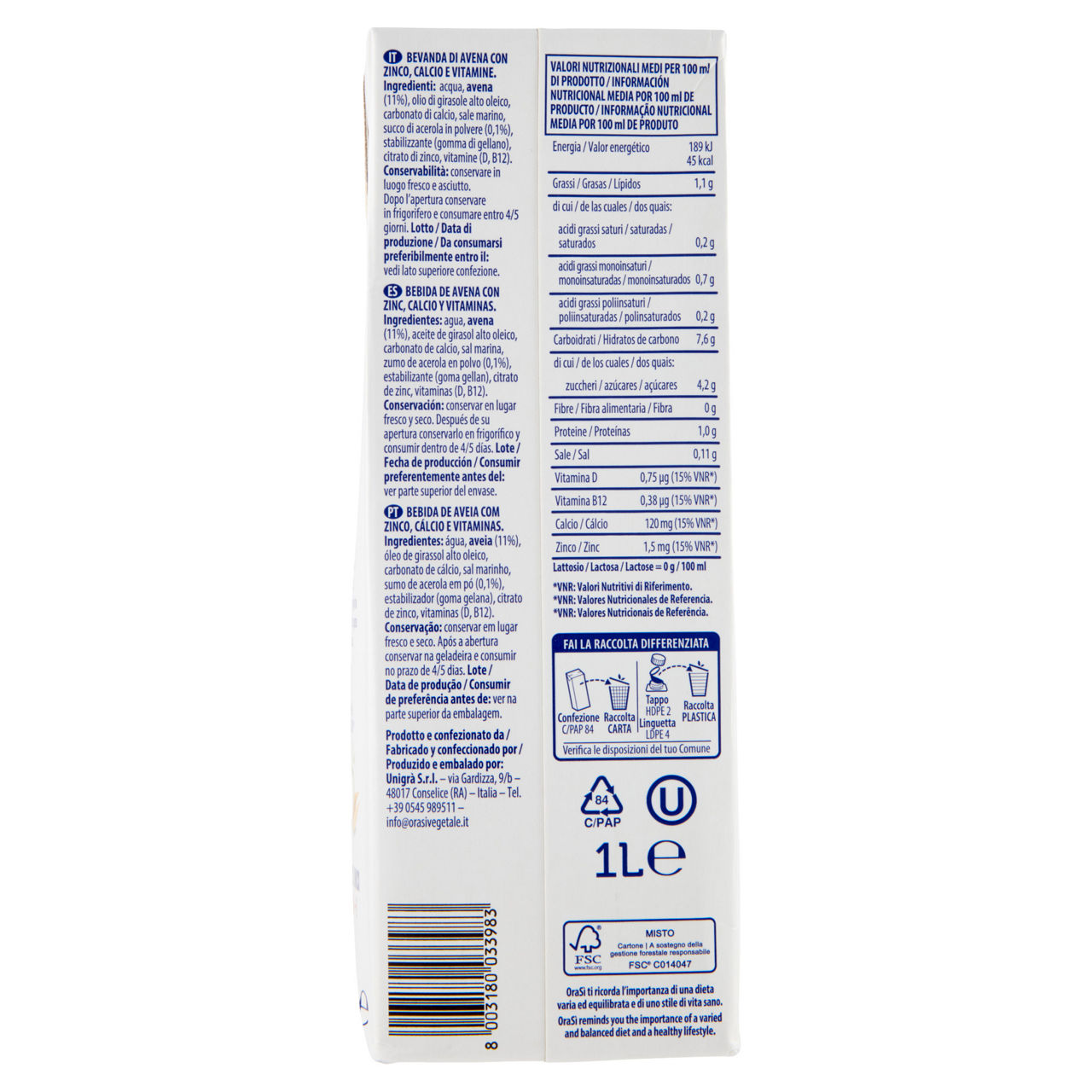 Bevanda di avena più zinco 1 lt - Immagine 51