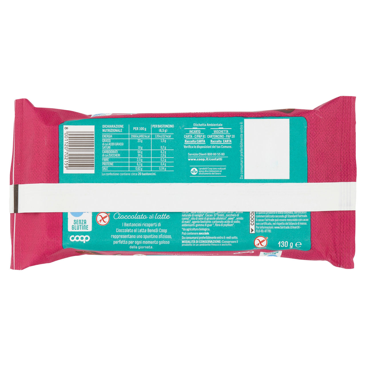 Bastoncini ricoperti di cioccolato a latte senza glutine bio bene si' coop  g130 - Immagine 31