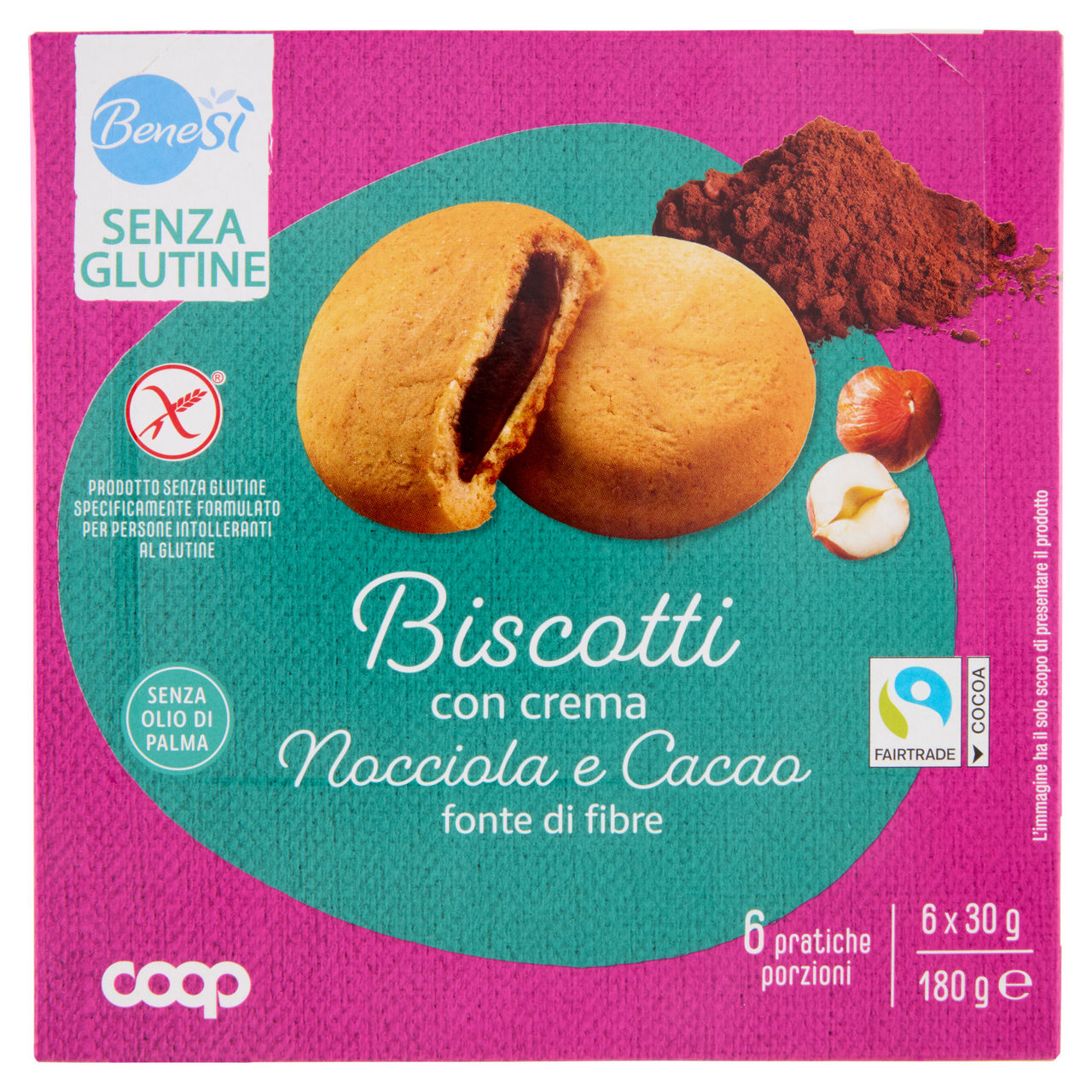 Biscotto ripieno cacao senza glutine  bene si' coop g180 6 confezioni con g2x15