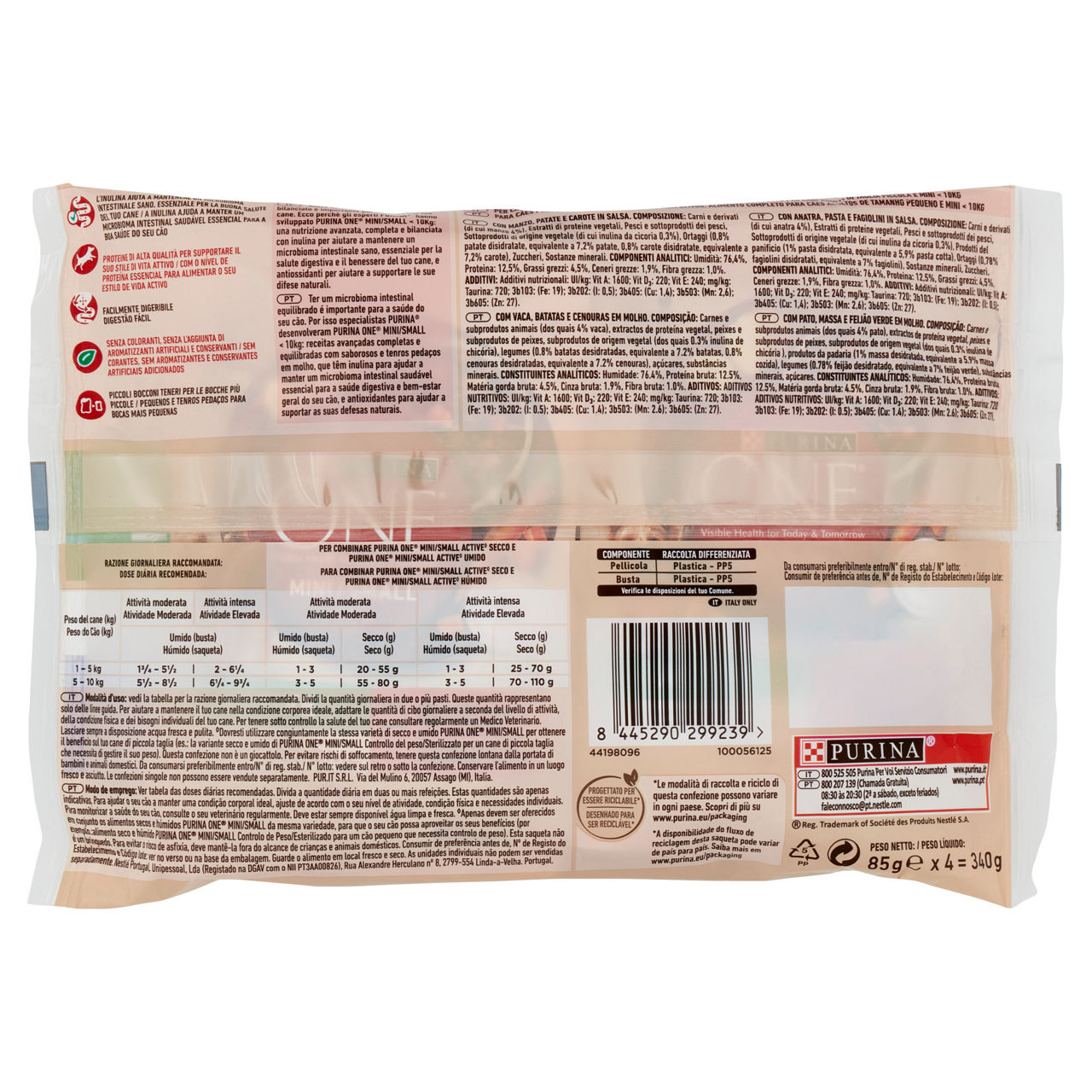 Umido per cani mini 2 pz al manzo e 2 pz all'anatra 340 gr - Immagine 11