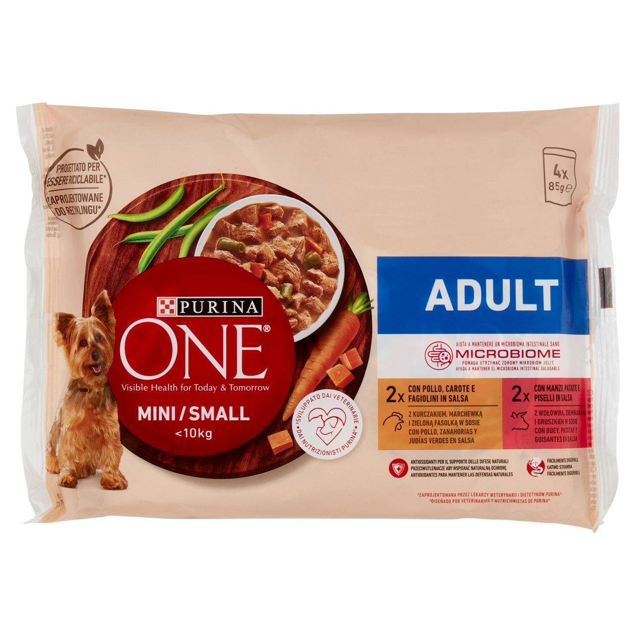 Umido per cani adulti taglia mini 2 pz al pollo 2 pz al manzo 340 gr