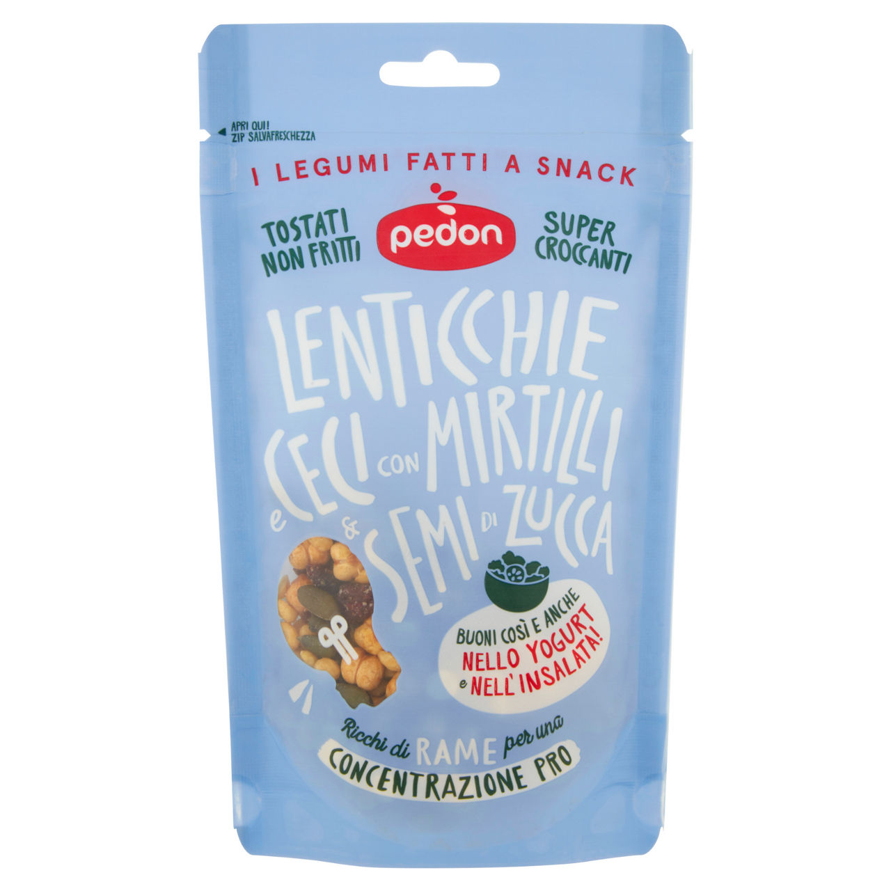 Snack di legumi mirtilli e semi di zucca tostati non fritti 90 gr - Immagine 01