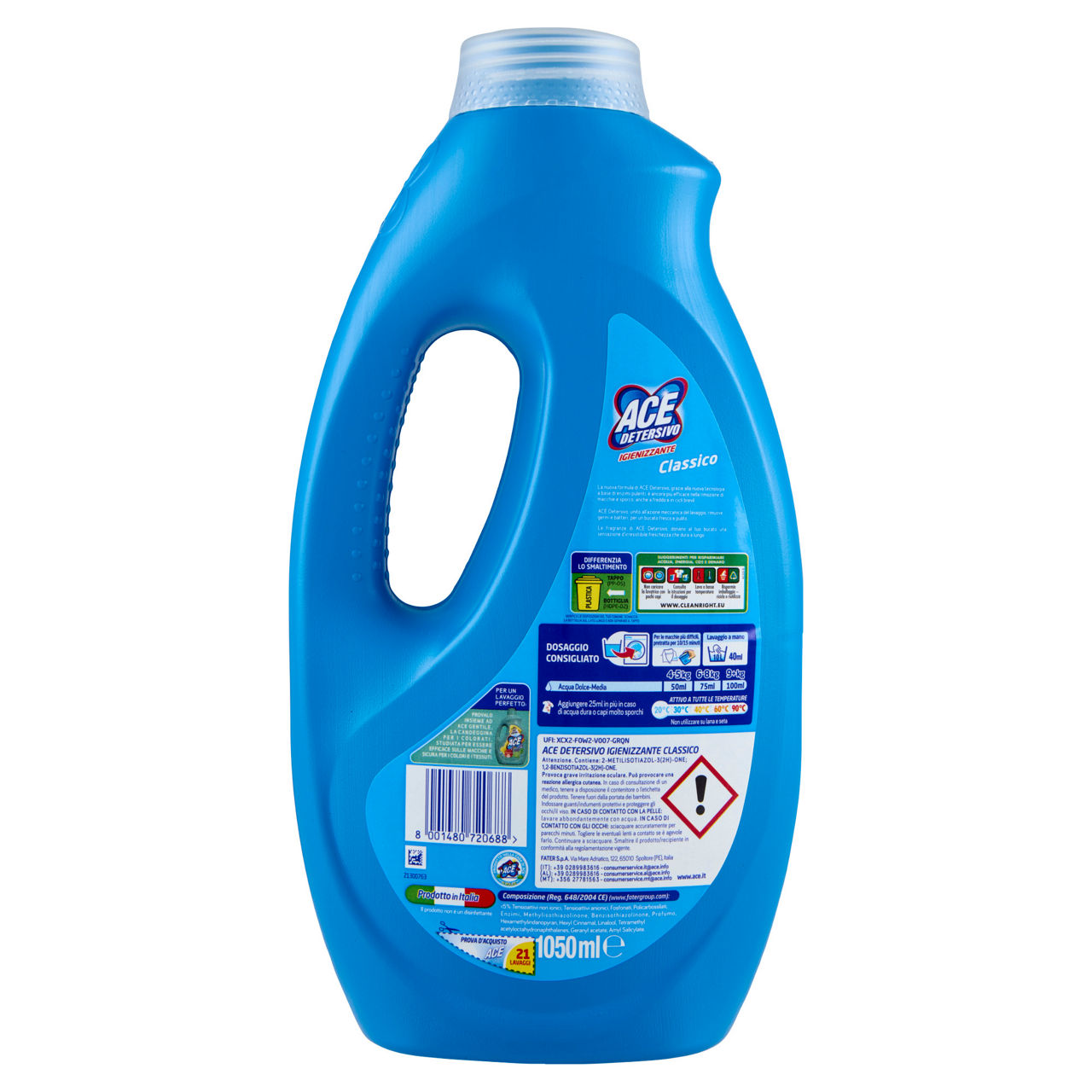 Detersivo lavatrice liquido ace classico igienizzante 21lav l 1,05 - Immagine 11