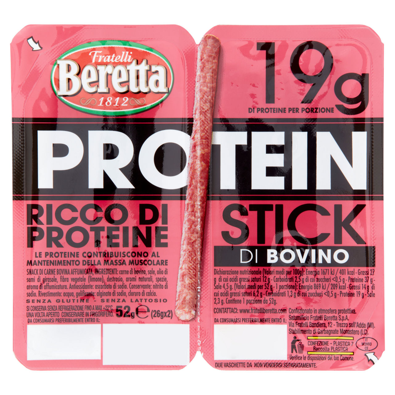 Snack proteico di carne bovina affumicata 2 pz 52 gr - Immagine 01