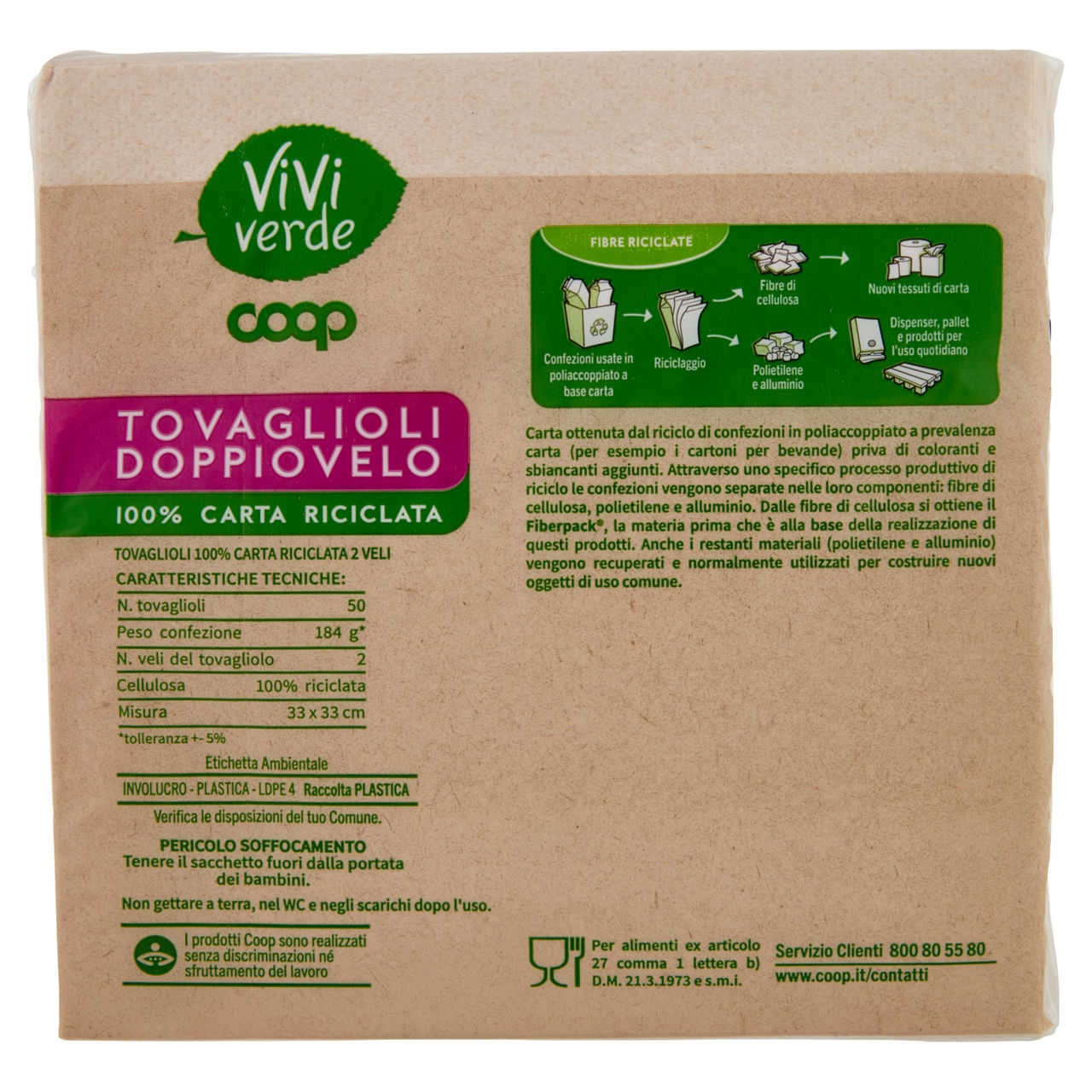 Tovaglioli doppiovelo coop vivi verde 2 veli 33x33cm ecolabel fsc pz 50 - Immagine 21