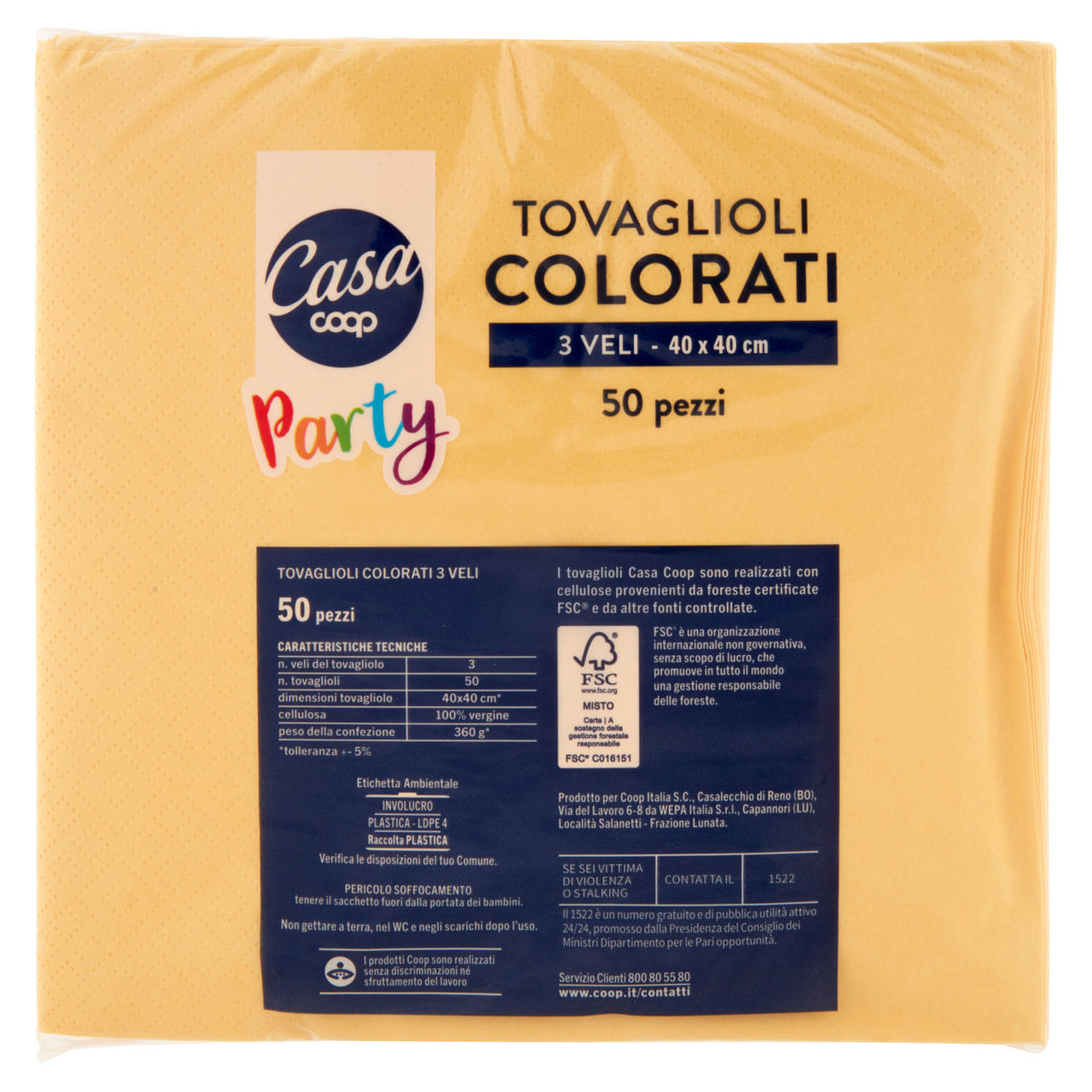 Tovaglioli colorati coop casa 3v 40x40 giallo fsc pz.50 - Immagine 61