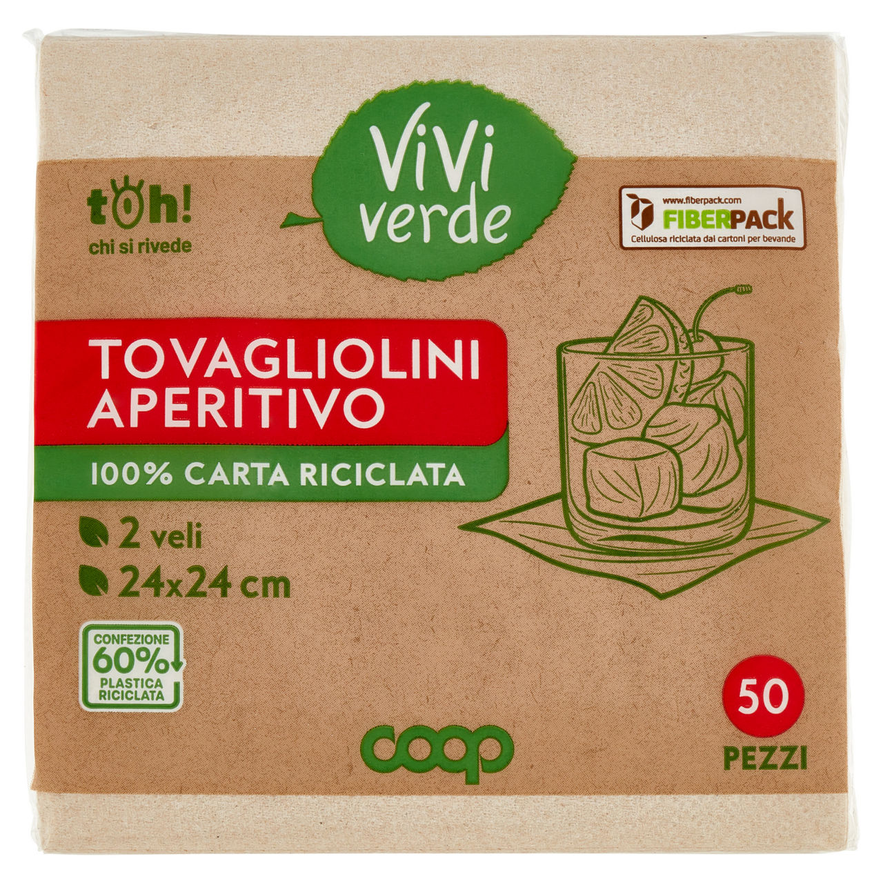 Tovagliolini aperitivo coop vivi verde 2 veli 24x24cm ecolabel fsc pz.50